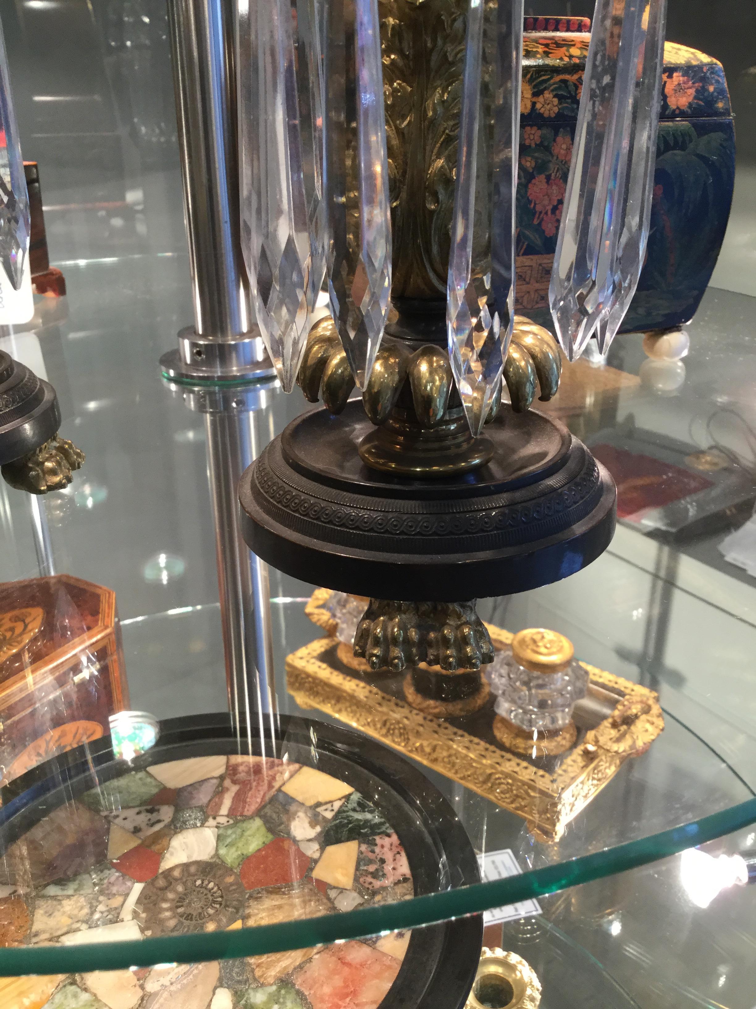 Pair of Regency Period Gilt Brass and Cut Glass Candlestick Lustres In Good Condition In Bradford on Avon, GB