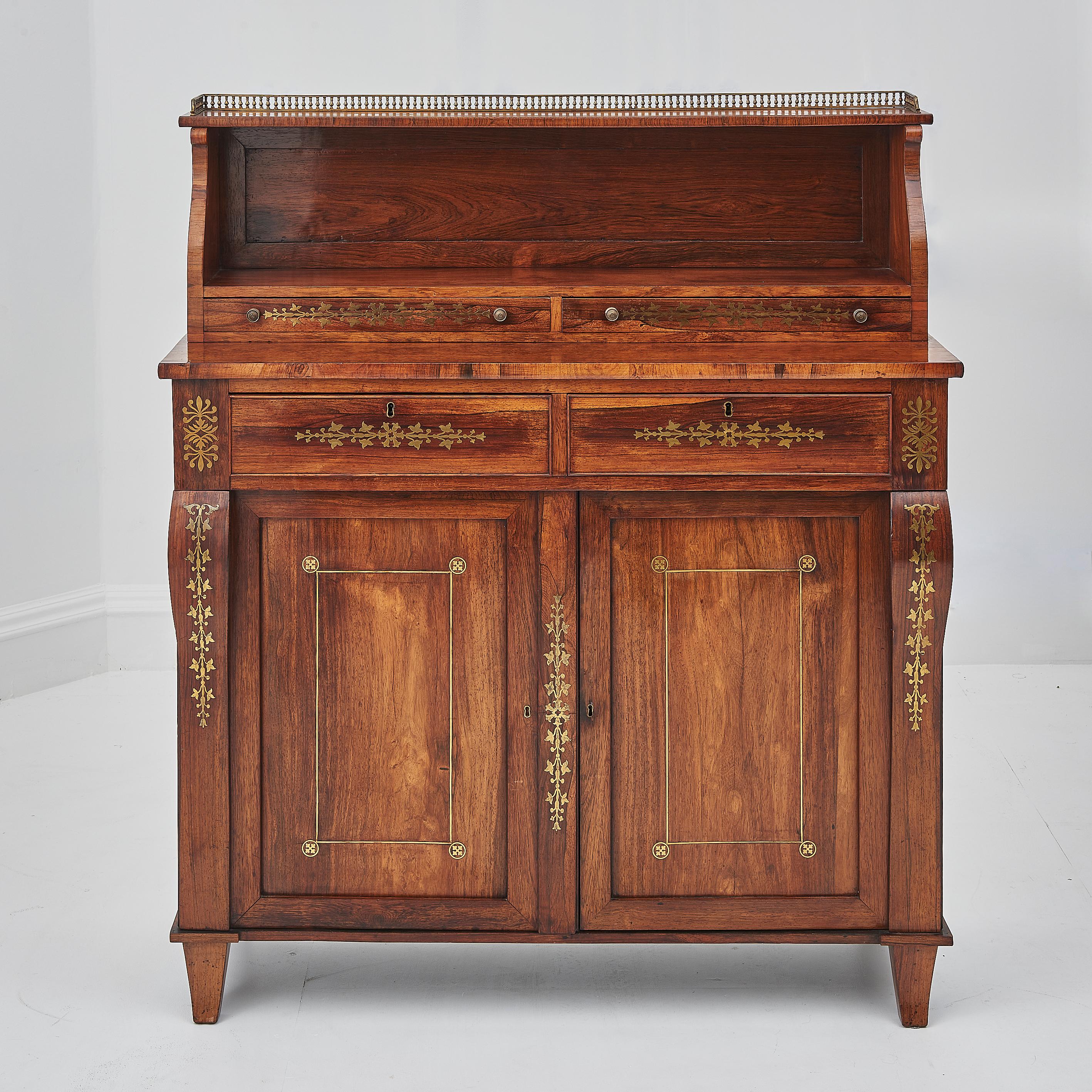 Pair Of Regency Period Rosewood & Brass Inlaid Chiffoniers For Sale 7