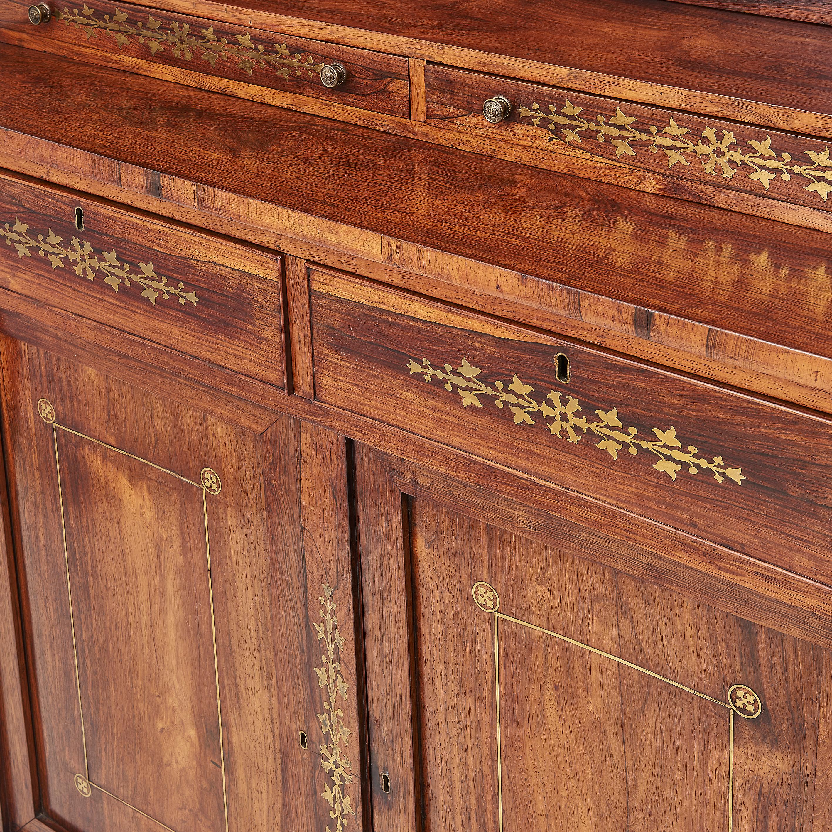Pair Of Regency Period Rosewood & Brass Inlaid Chiffoniers For Sale 8