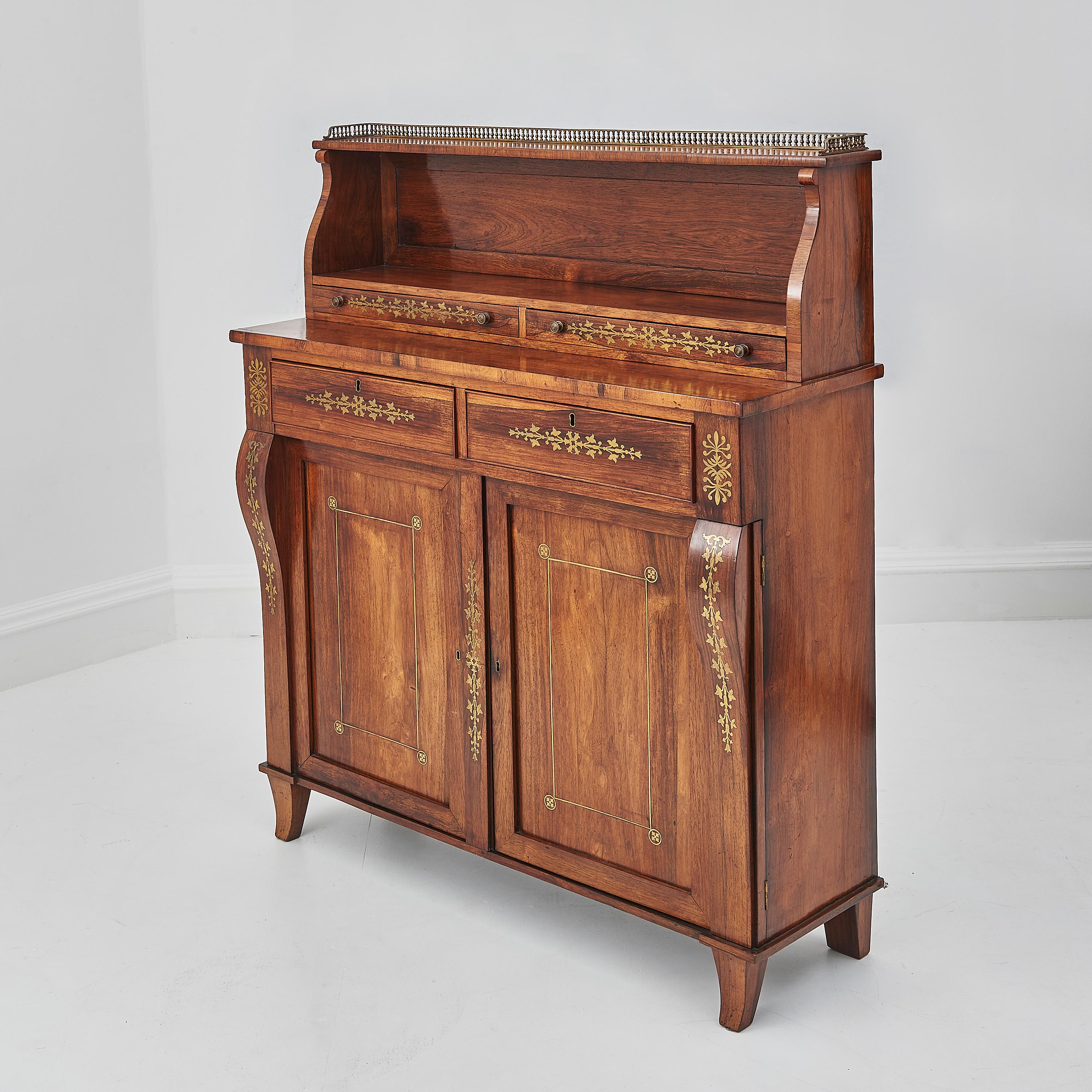 Pair Of Regency Period Rosewood & Brass Inlaid Chiffoniers For Sale 9