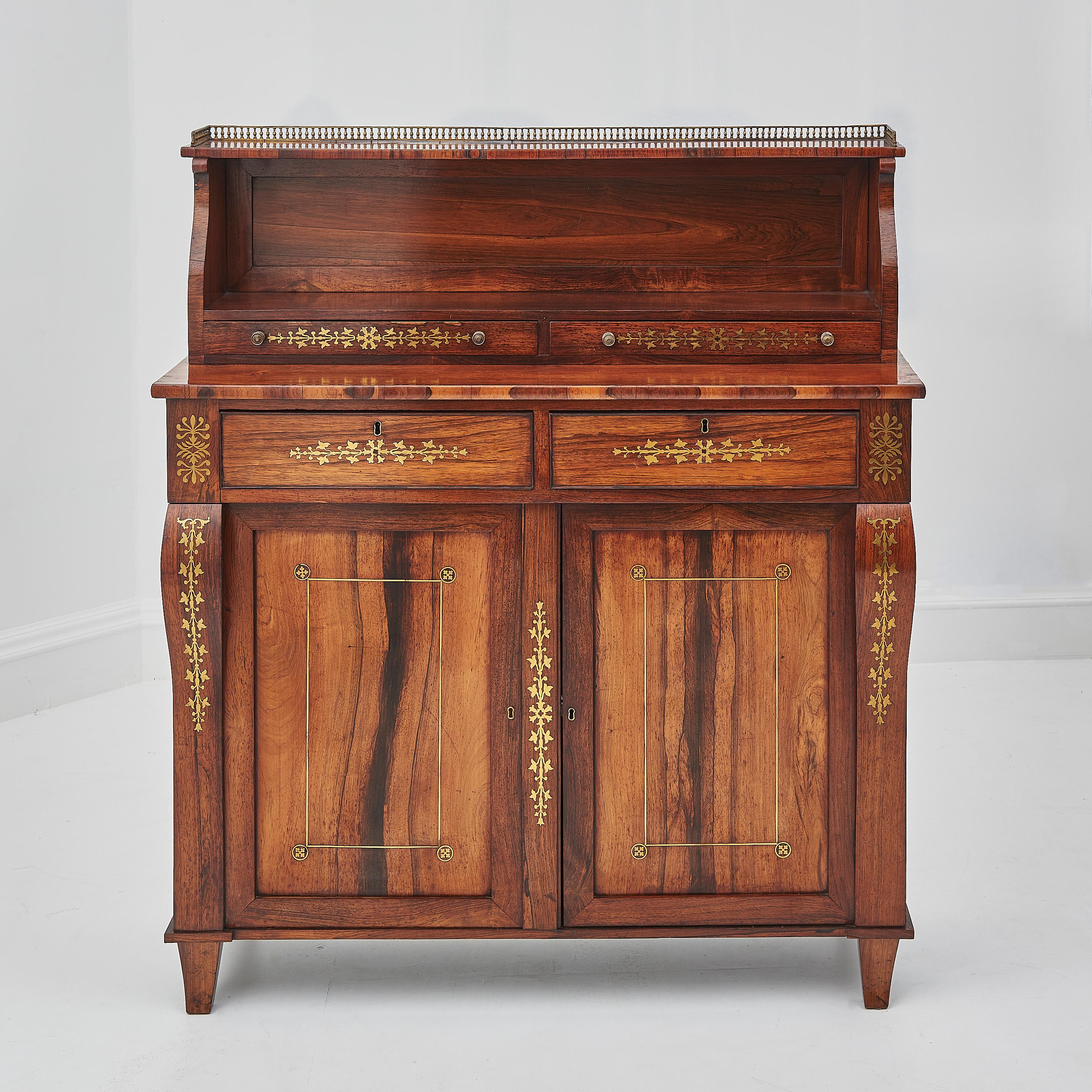 Pair Of Regency Period Rosewood & Brass Inlaid Chiffoniers For Sale 11
