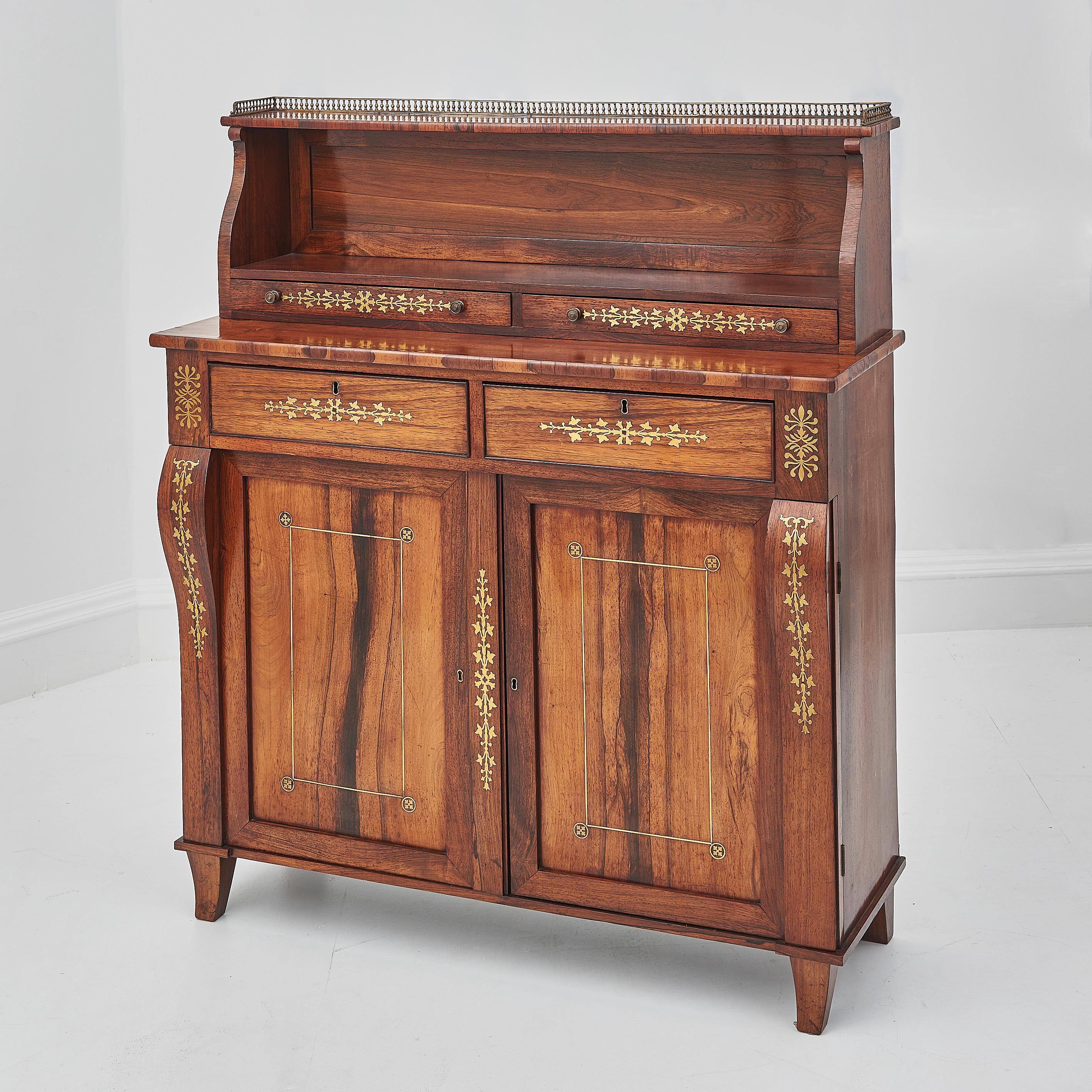 Pair Of Regency Period Rosewood & Brass Inlaid Chiffoniers For Sale 12