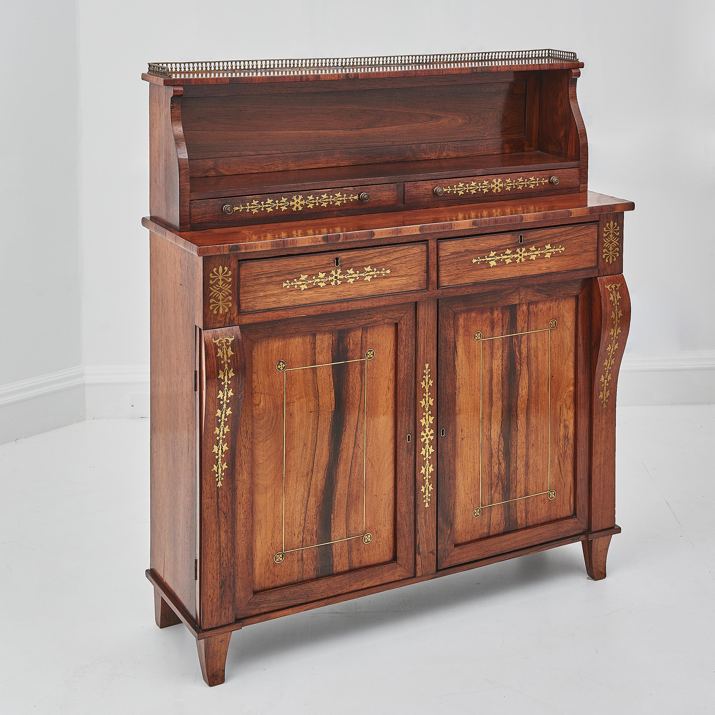 Pair Of Regency Period Rosewood & Brass Inlaid Chiffoniers For Sale 13