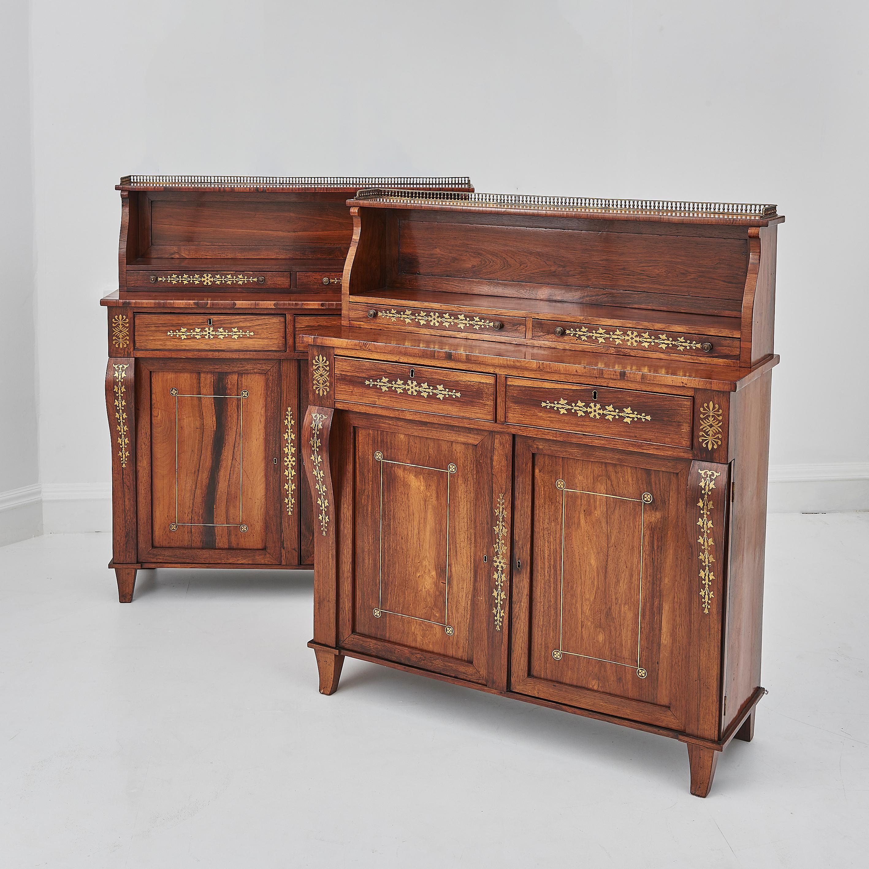 Pair Of Regency Period Rosewood & Brass Inlaid Chiffoniers In Good Condition For Sale In London, GB