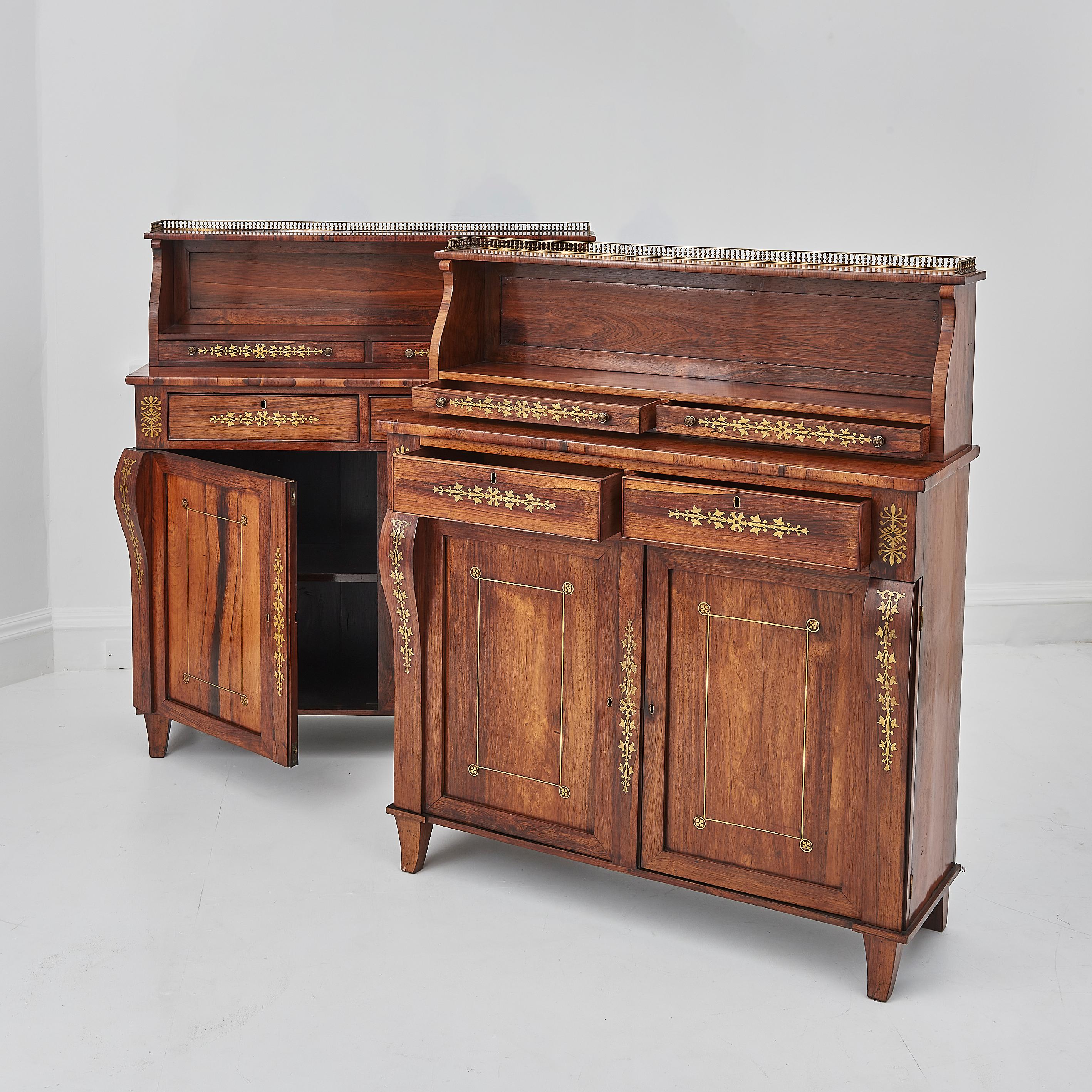 Mid-20th Century Pair Of Regency Period Rosewood & Brass Inlaid Chiffoniers For Sale