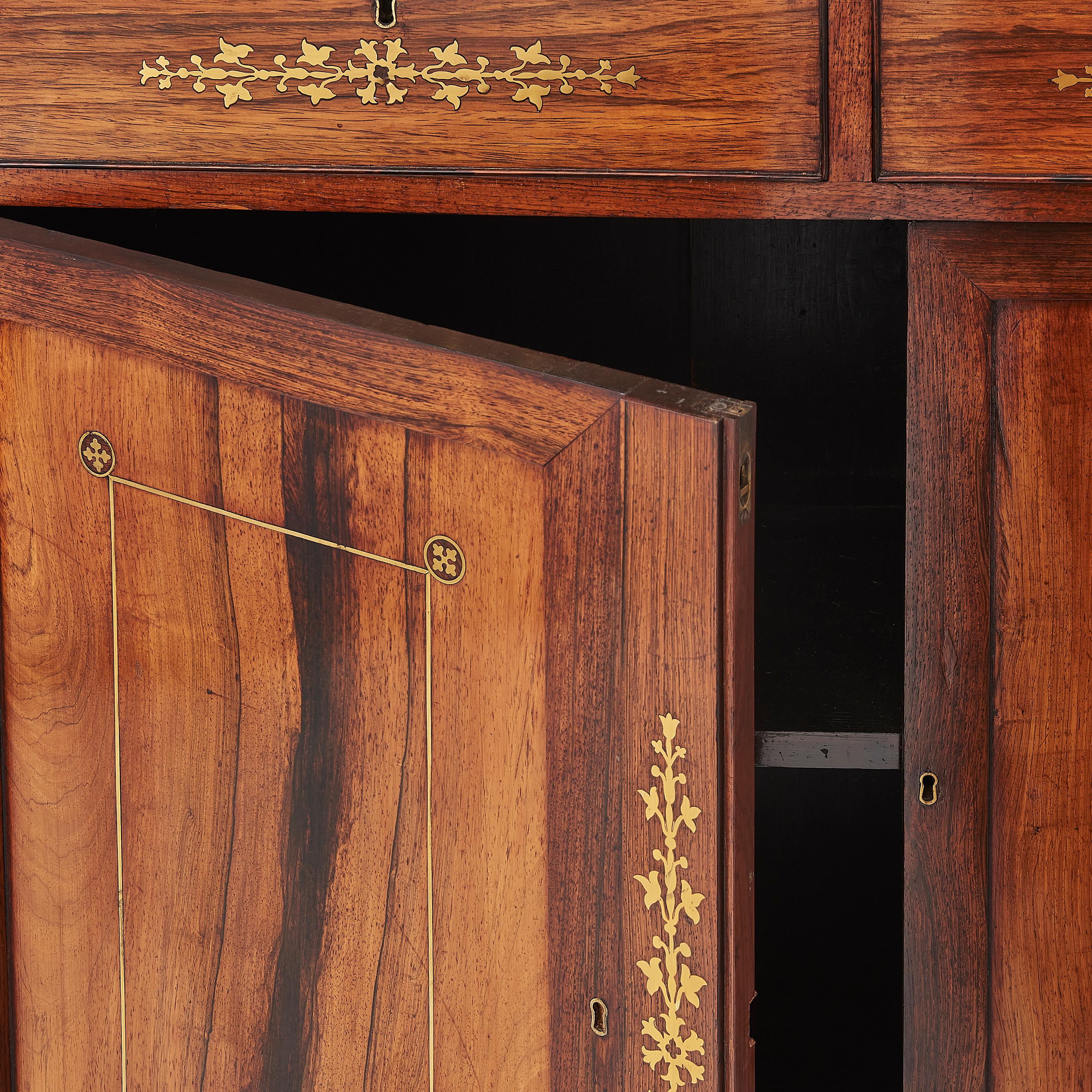 Pair Of Regency Period Rosewood & Brass Inlaid Chiffoniers For Sale 3