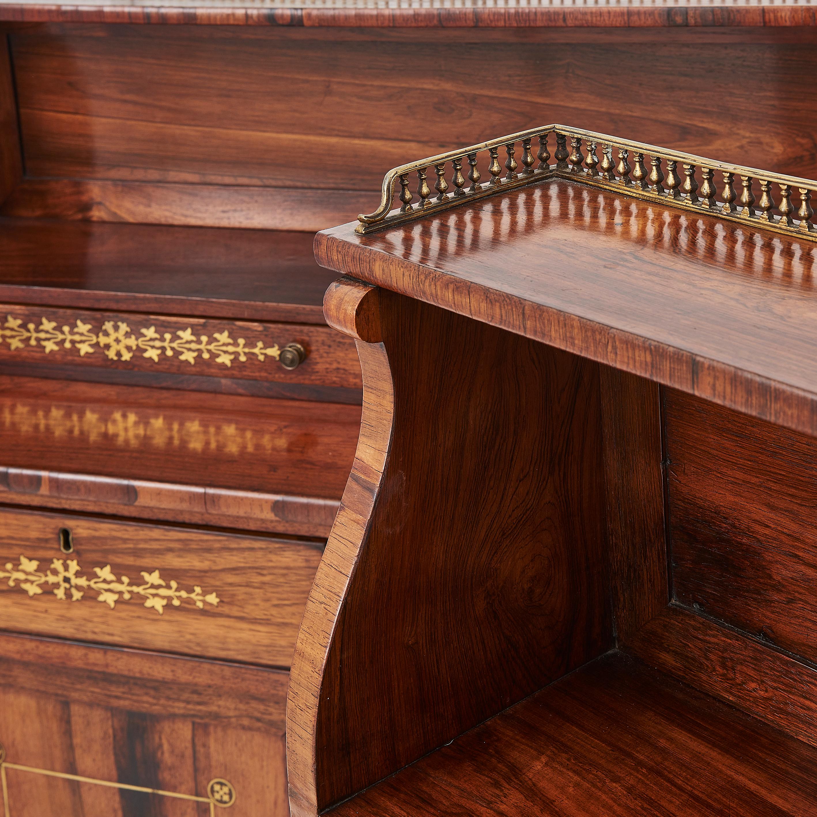 Pair Of Regency Period Rosewood & Brass Inlaid Chiffoniers For Sale 4