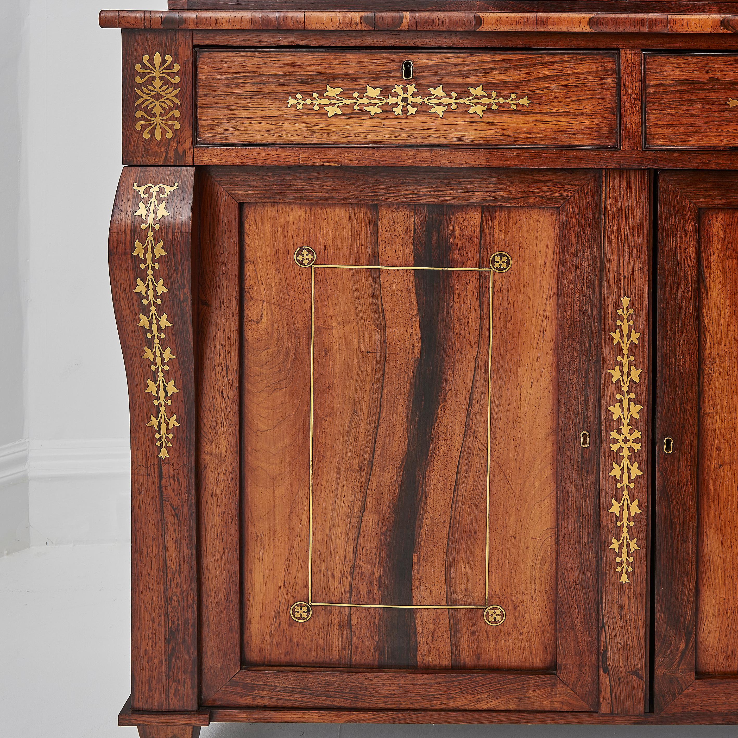 Pair Of Regency Period Rosewood & Brass Inlaid Chiffoniers For Sale 5