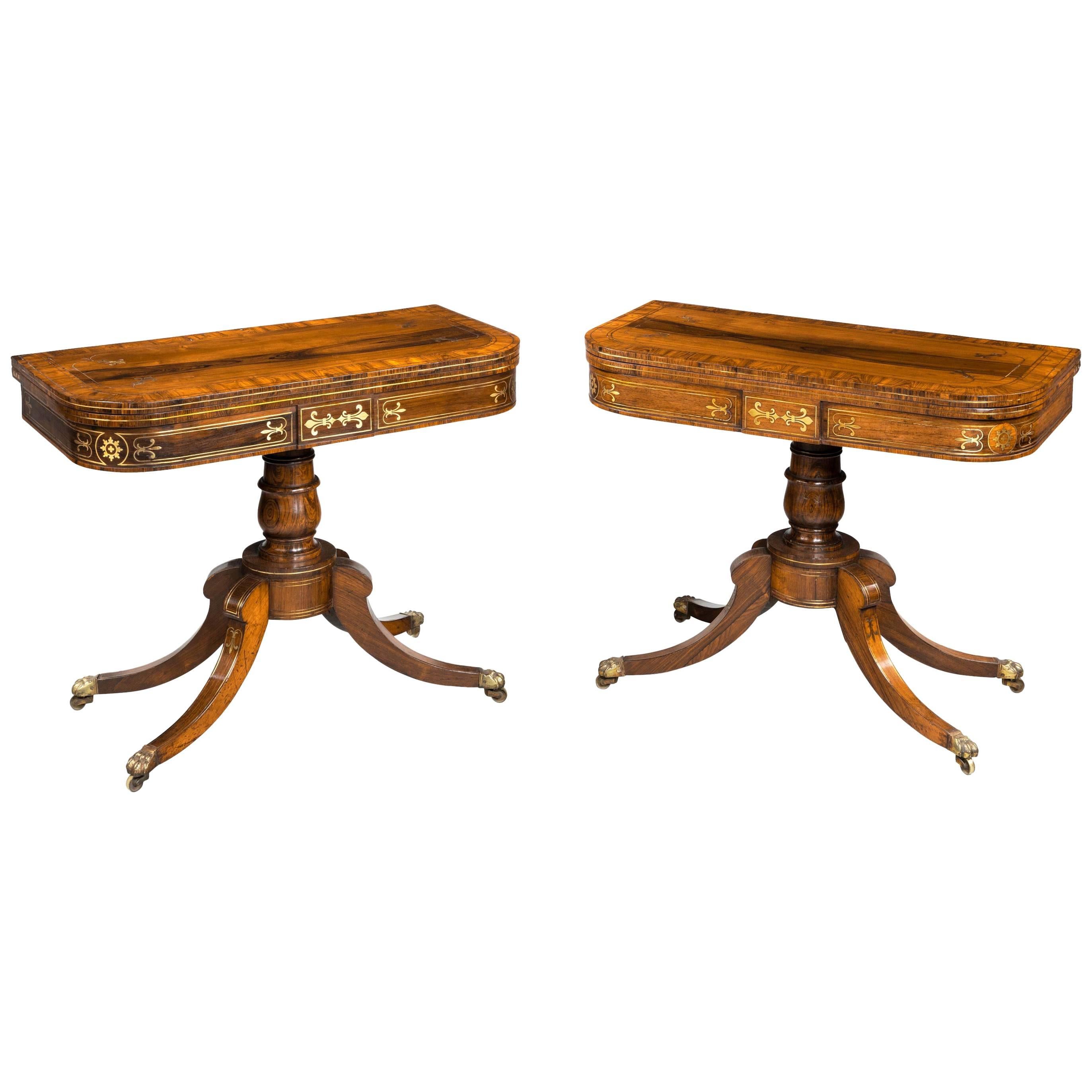 Pair of Regency Period Rosewood Card Tables