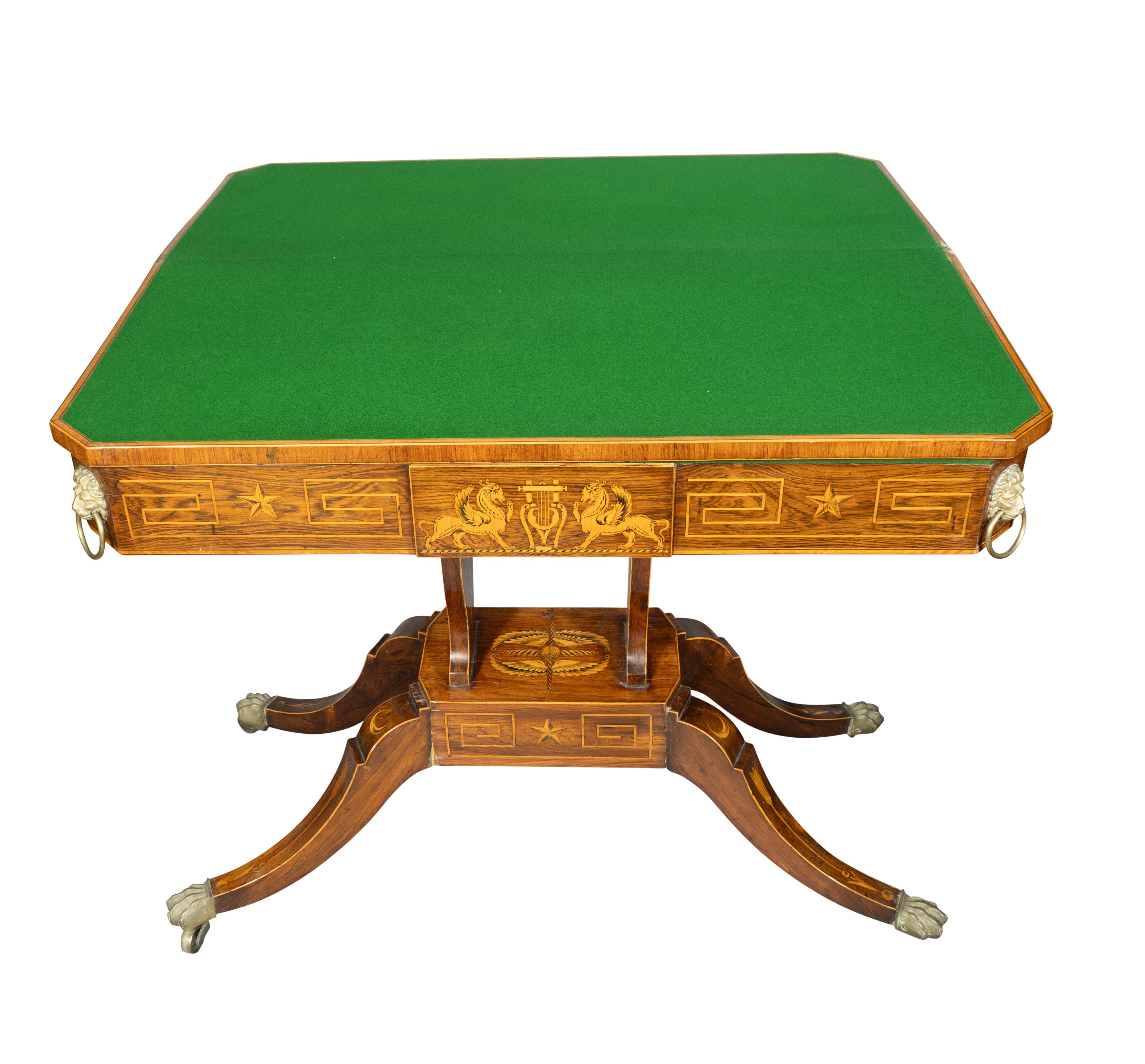 Paire de tables de jeu Regency en bois de rose et buis incrusté en vente 5