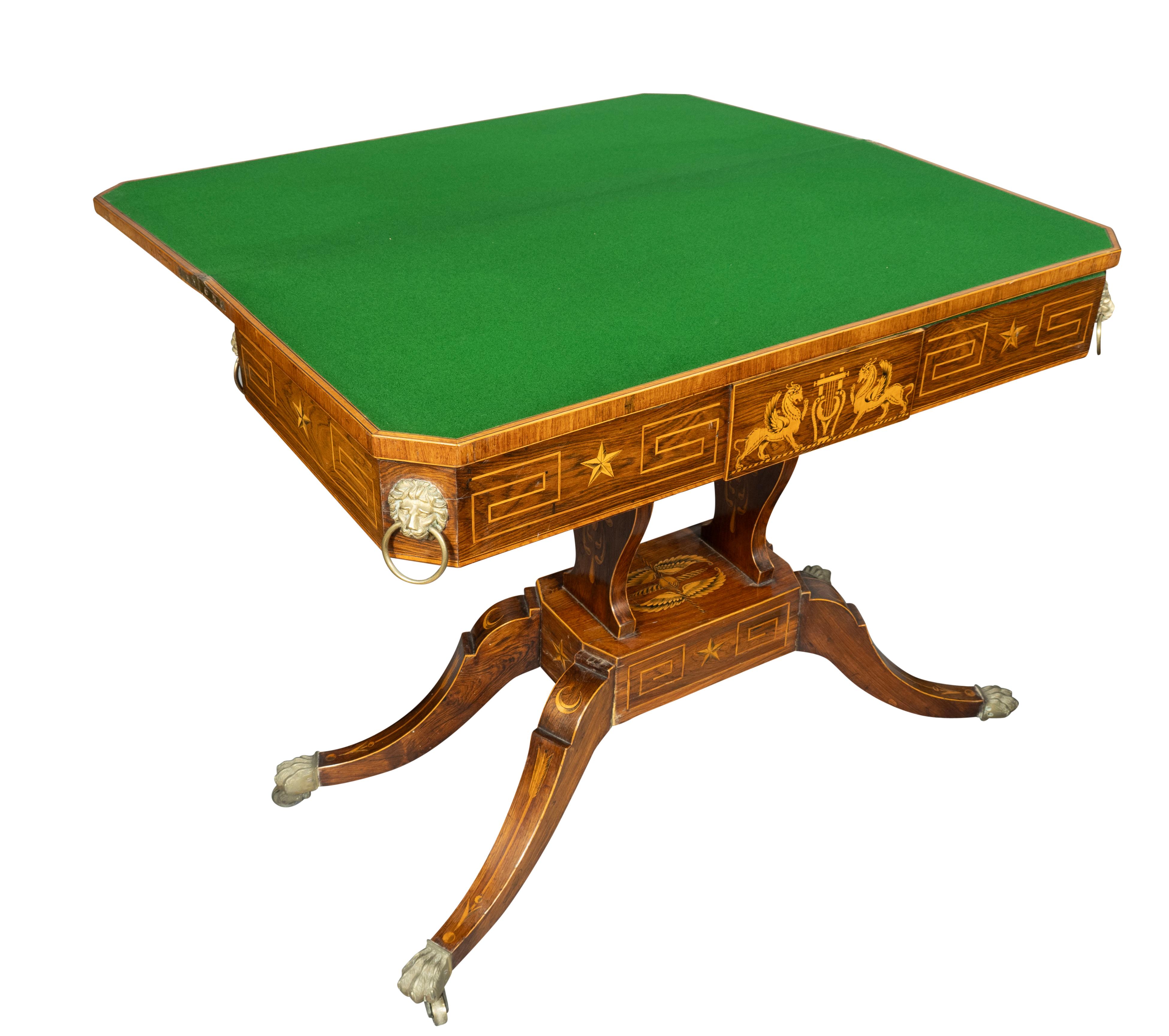 Paire de tables de jeu Regency en bois de rose et buis incrusté en vente 6