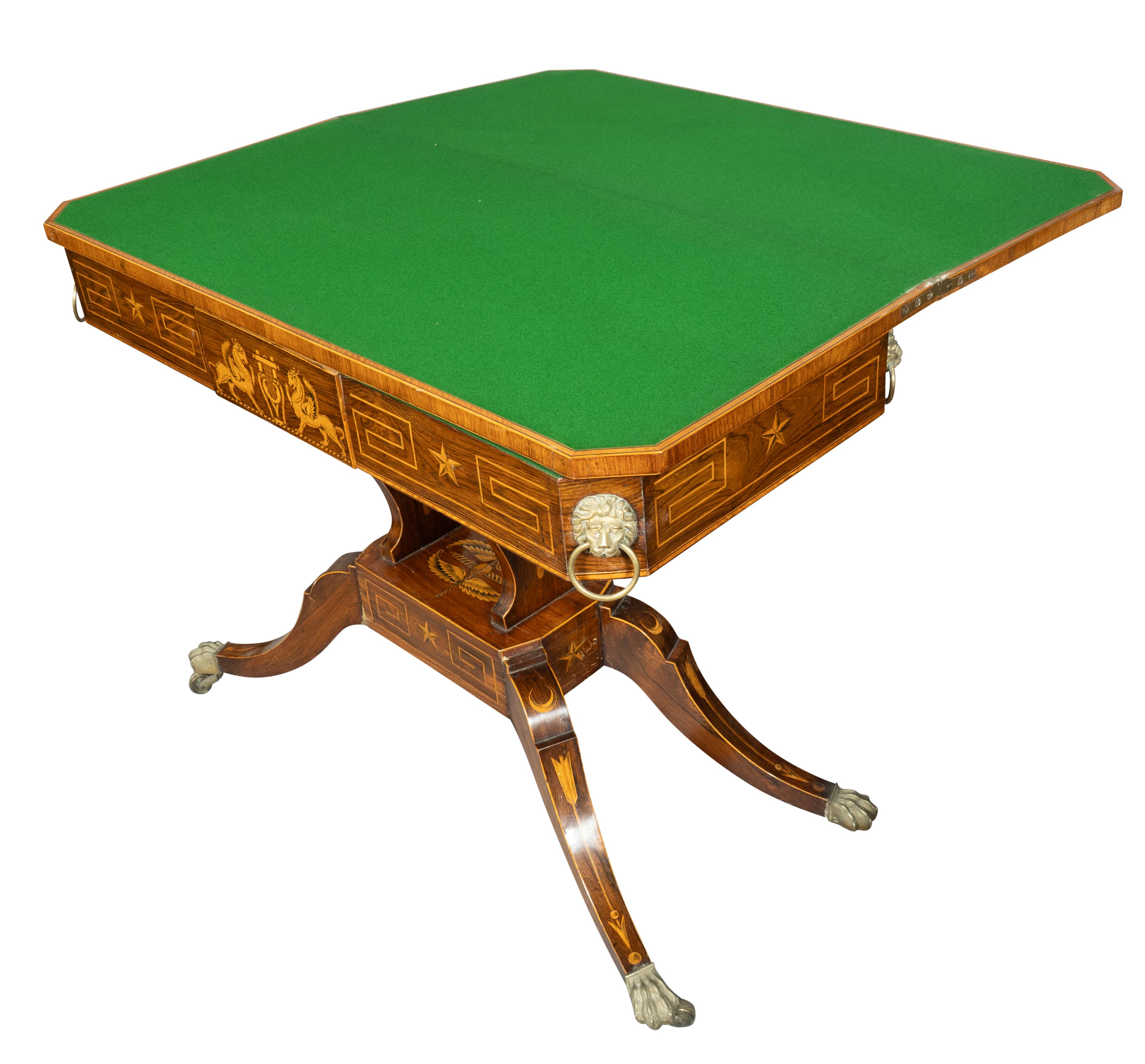 Paire de tables de jeu Regency en bois de rose et buis incrusté en vente 7