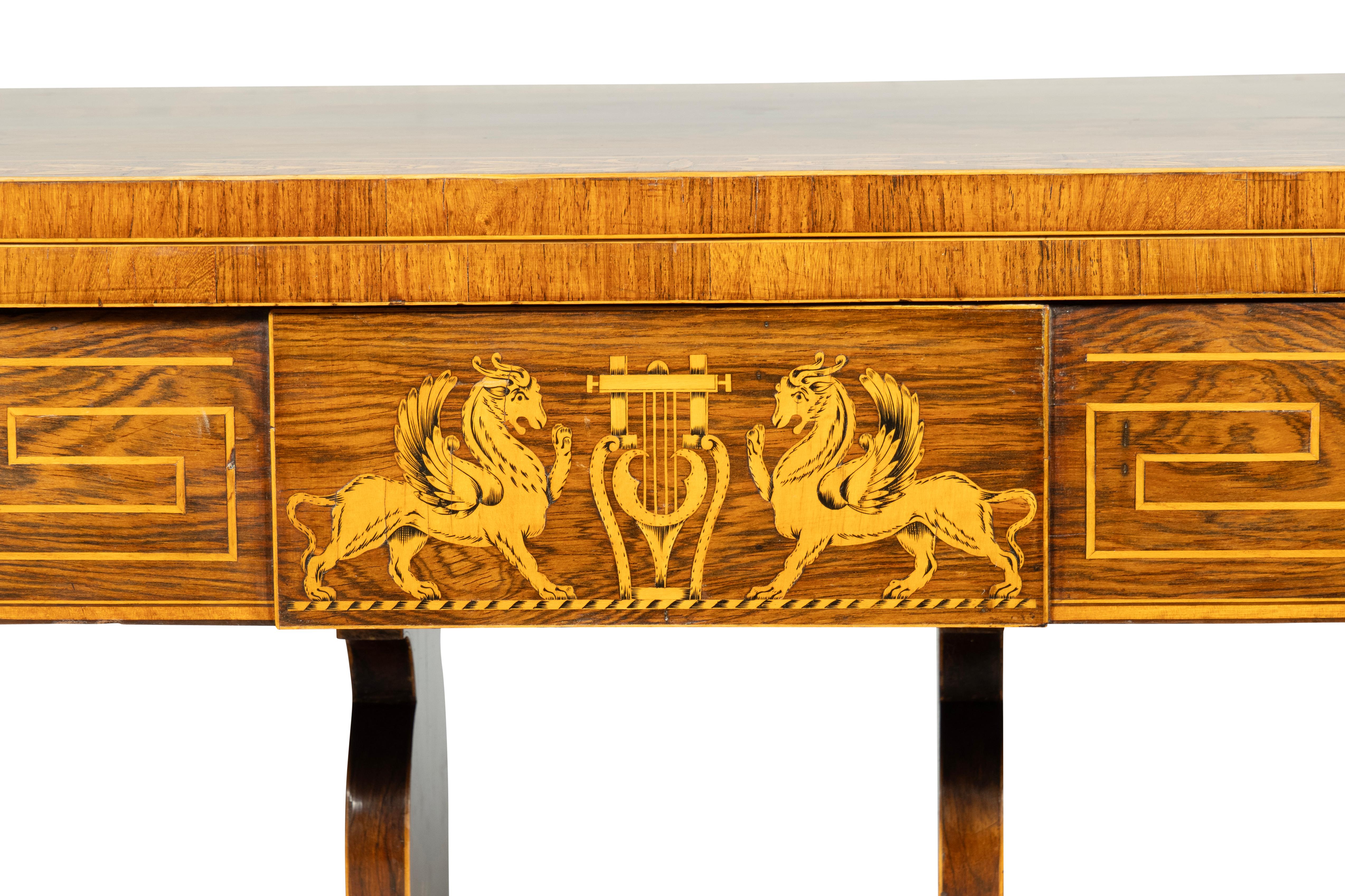 Paire de tables de jeu Regency en bois de rose et buis incrusté en vente 9