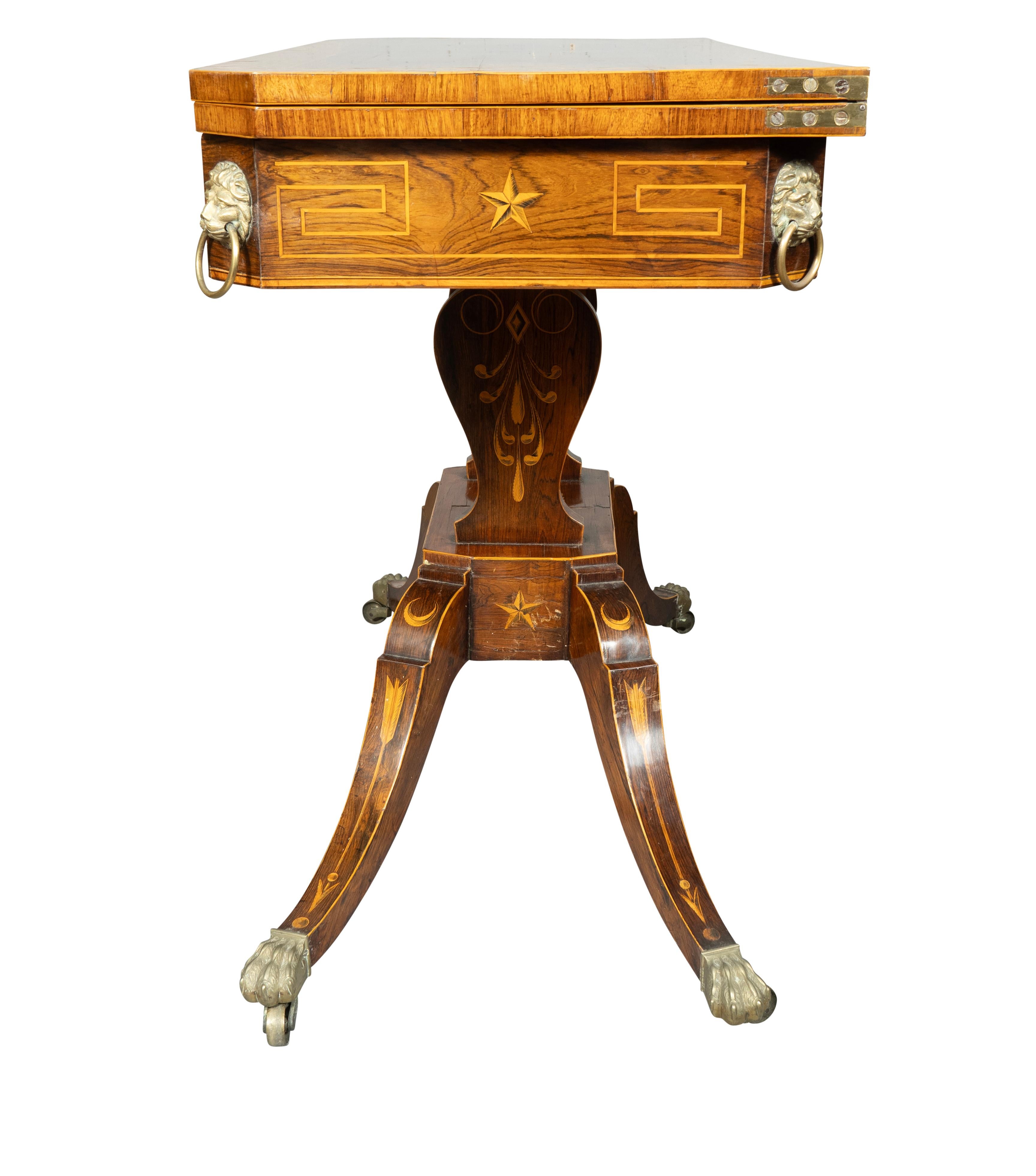 Paire de tables de jeu Regency en bois de rose et buis incrusté en vente 2