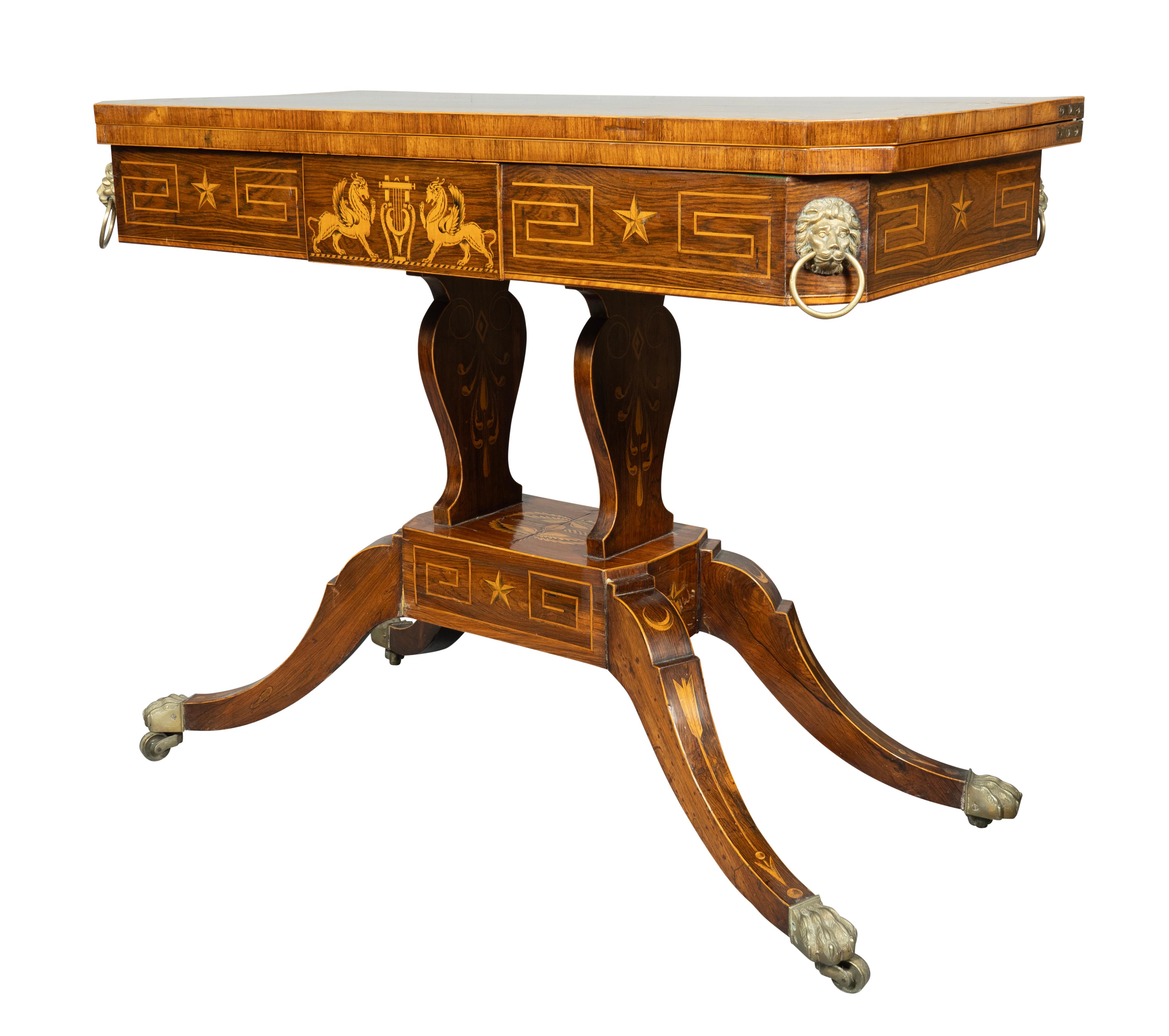 Paire de tables de jeu Regency en bois de rose et buis incrusté en vente 3