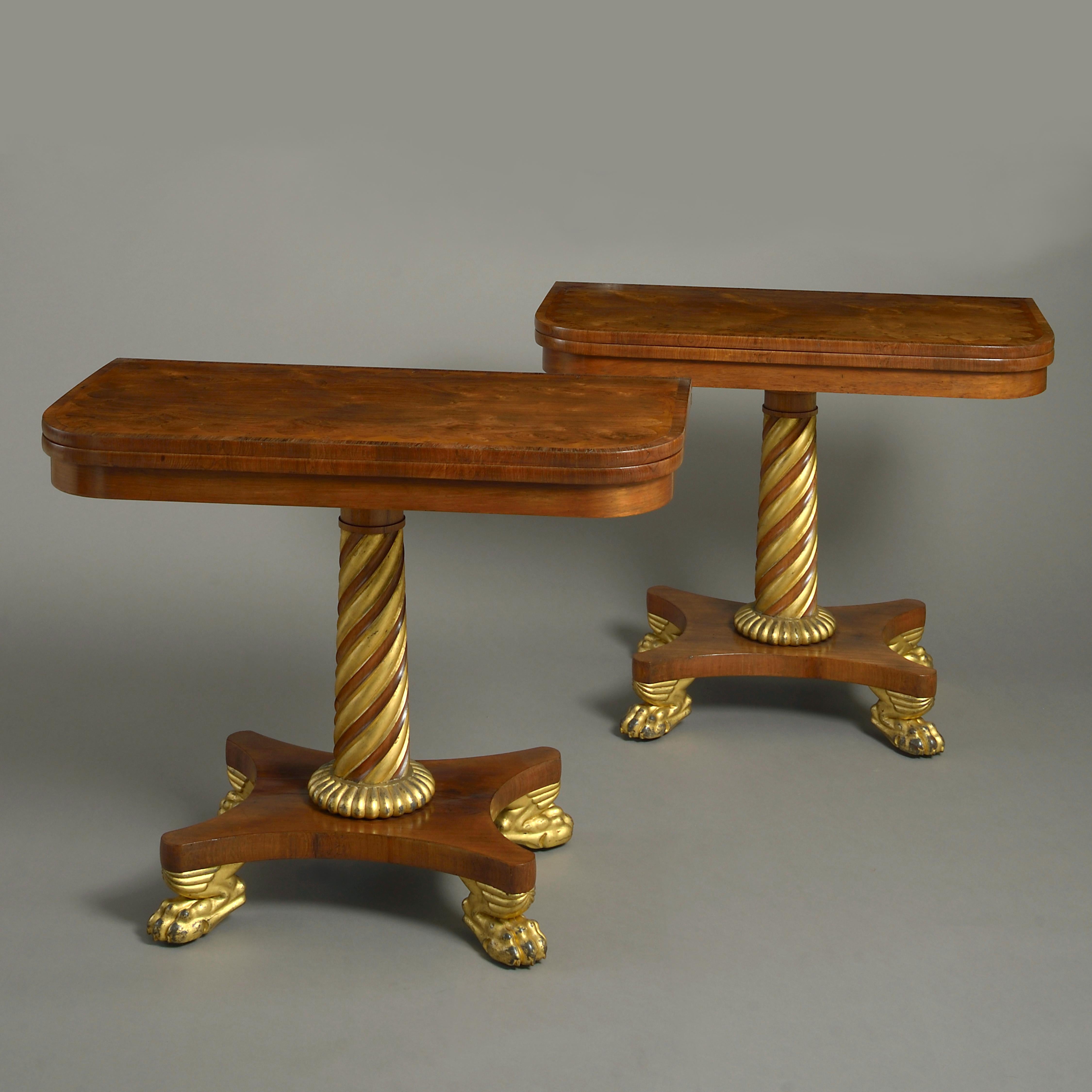 Pair of Regency Rosewood and Parcel-Gilt Card Tables In Good Condition In London, GB