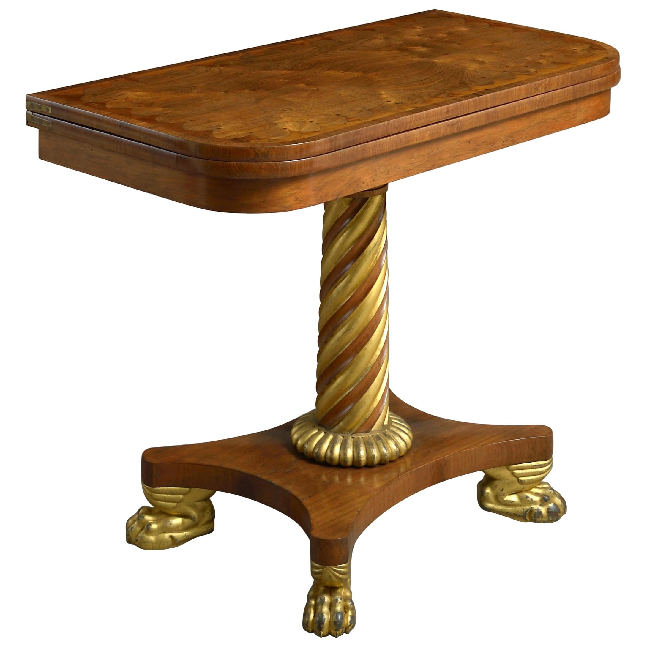 Pair of Regency Rosewood and Parcel-Gilt Card Tables