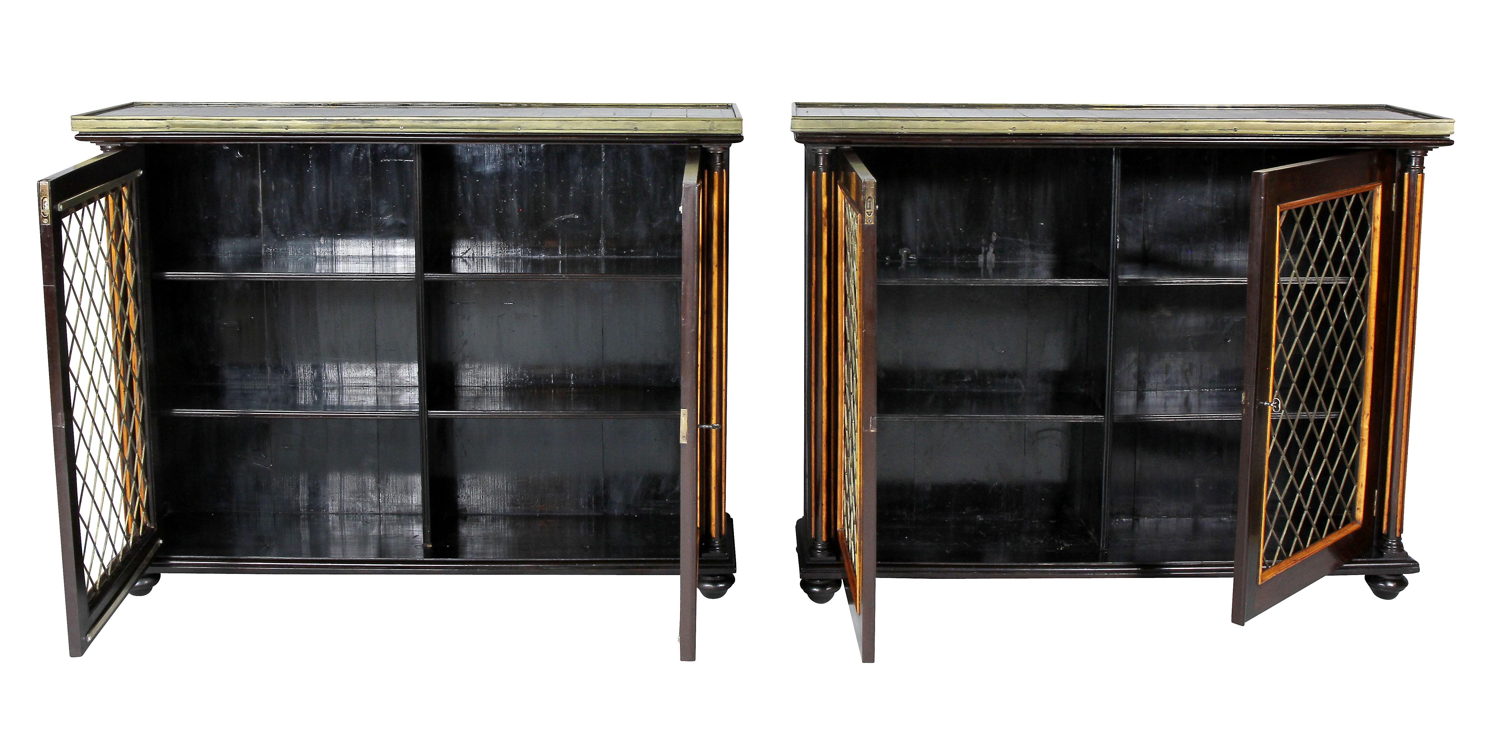 Pair of Regency Rosewood and Satinwood Cabinets / Credenzas 1