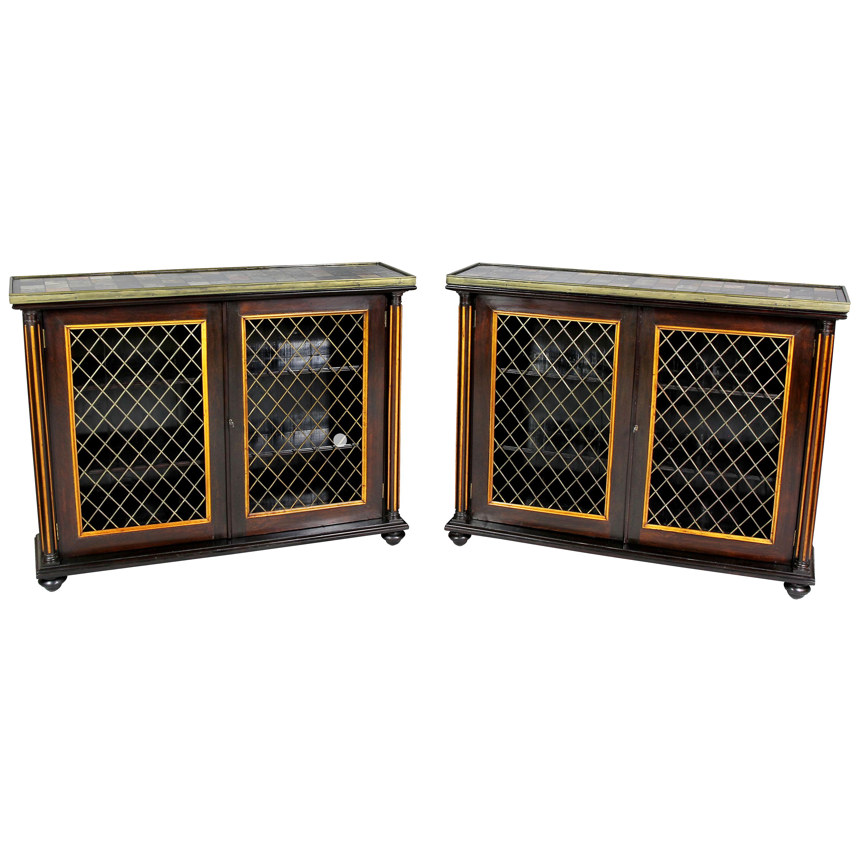Pair of Regency Rosewood and Satinwood Cabinets / Credenzas