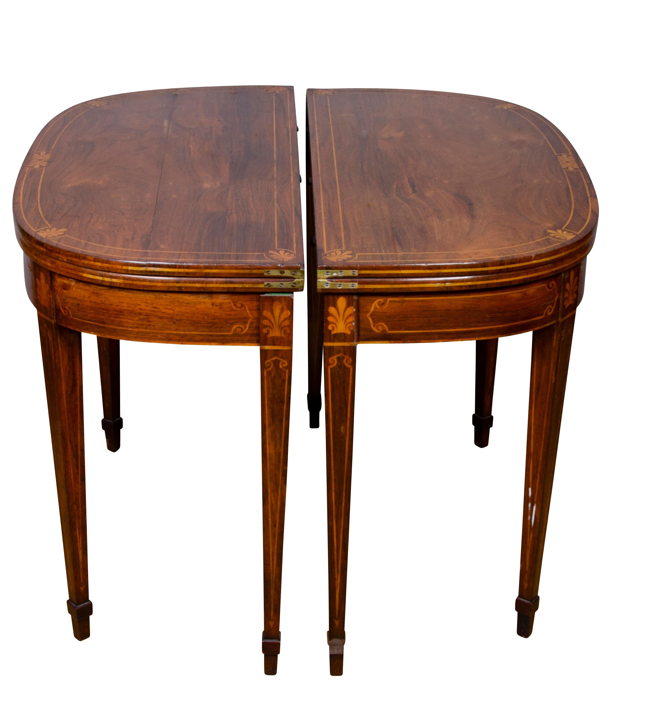 Pair of Regency Rosewood and Satinwood Games Tables In Good Condition In Essex, MA