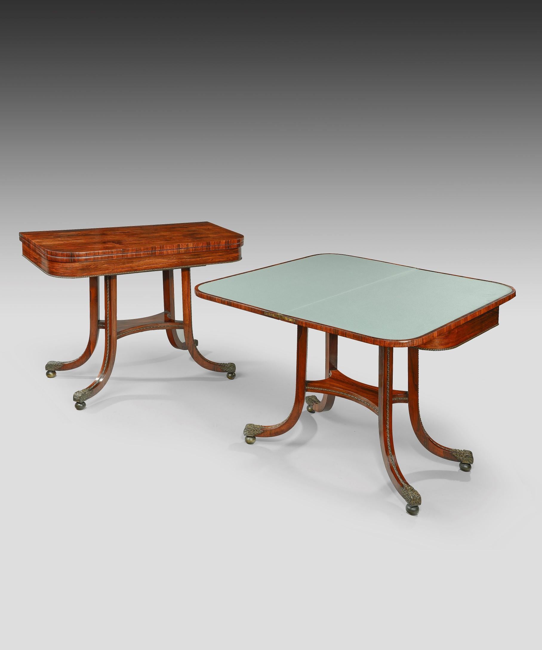 English Pair of Regency Rosewood Card Tables For Sale