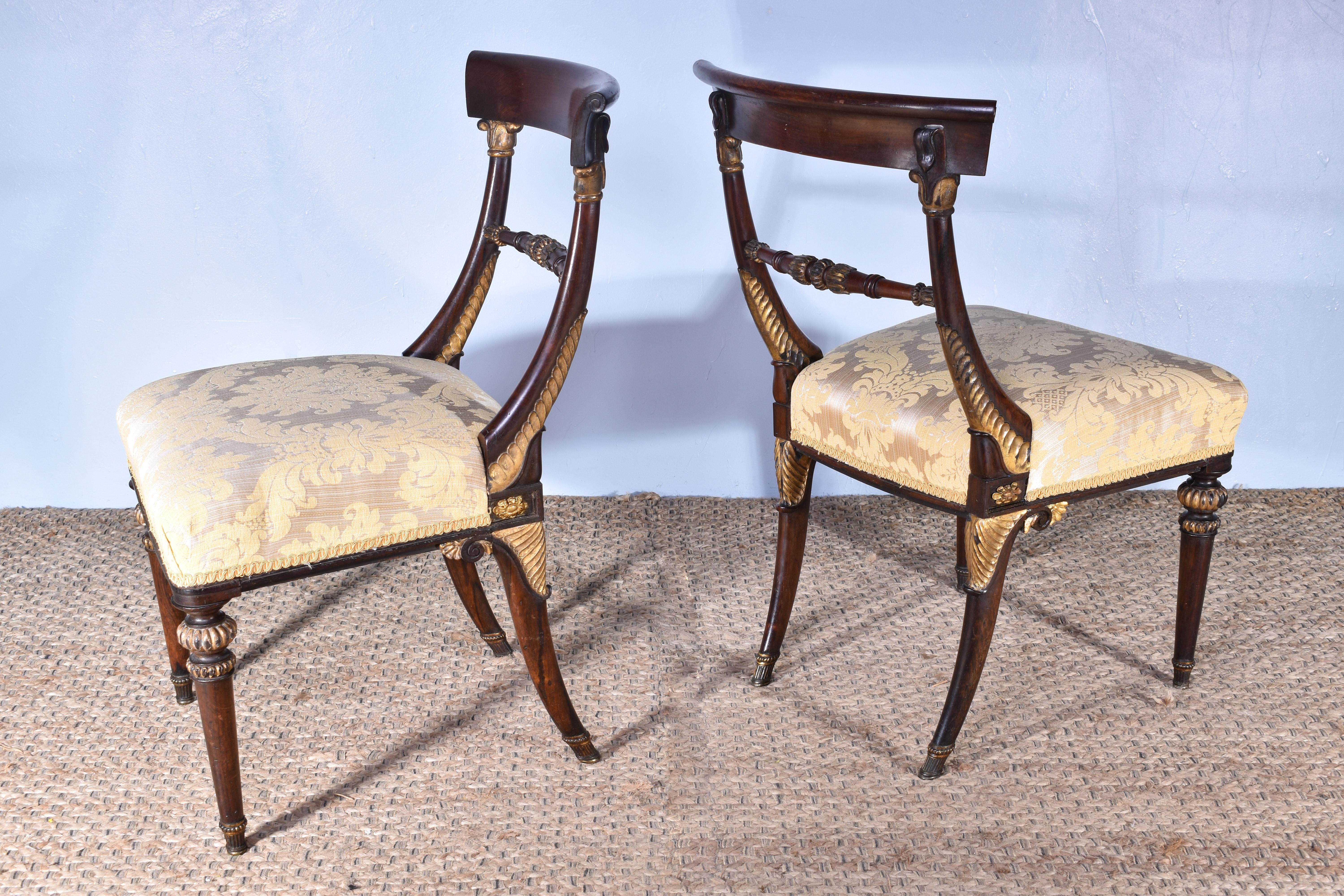English Pair Of Regency Rosewood & Parcel Gilt Chairs For Sale