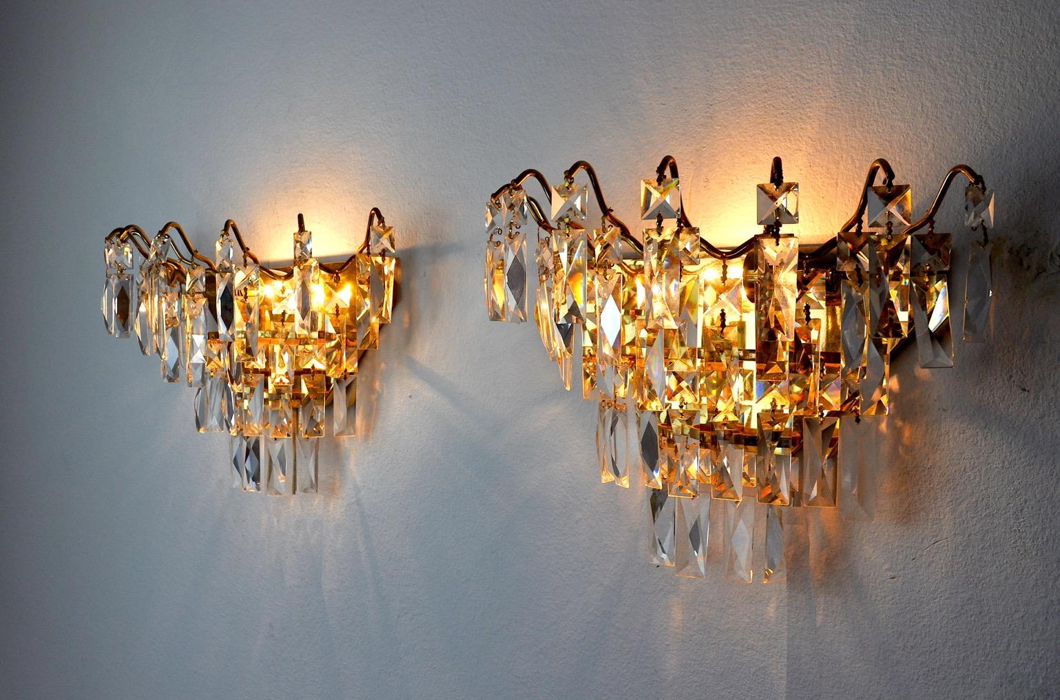 Late 20th Century Pair of Regency Sconces, Cut Crystals, Spain, 1980 For Sale