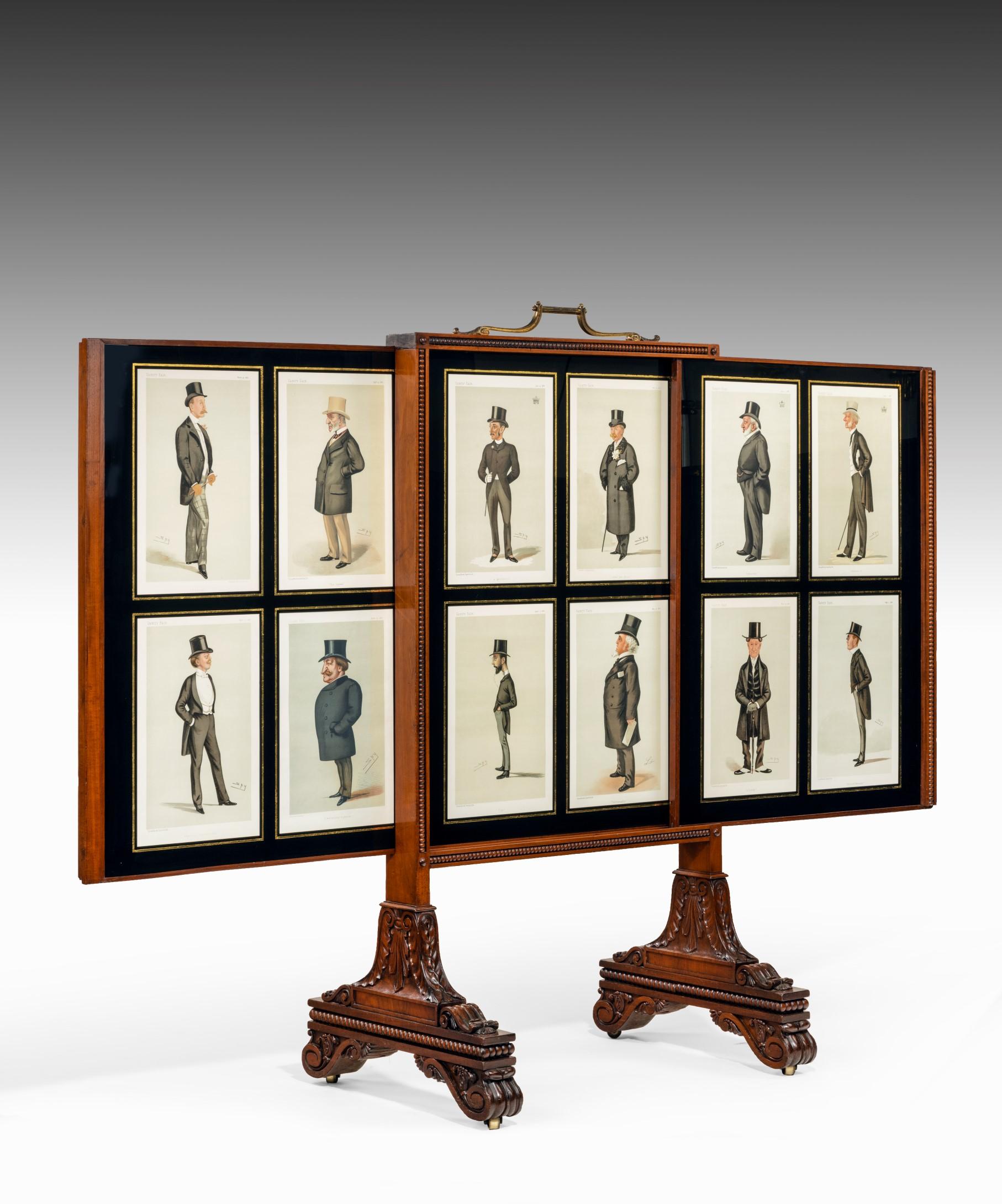 Pair of Regency Screens Displaying Spy Cartoons of Gentlemen In Good Condition For Sale In London, GB