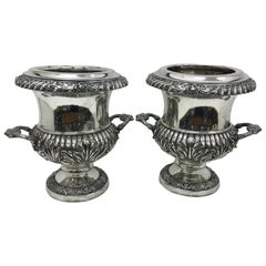 Pair of Regency Sheffield Plate English Wine Coolers, circa 1830