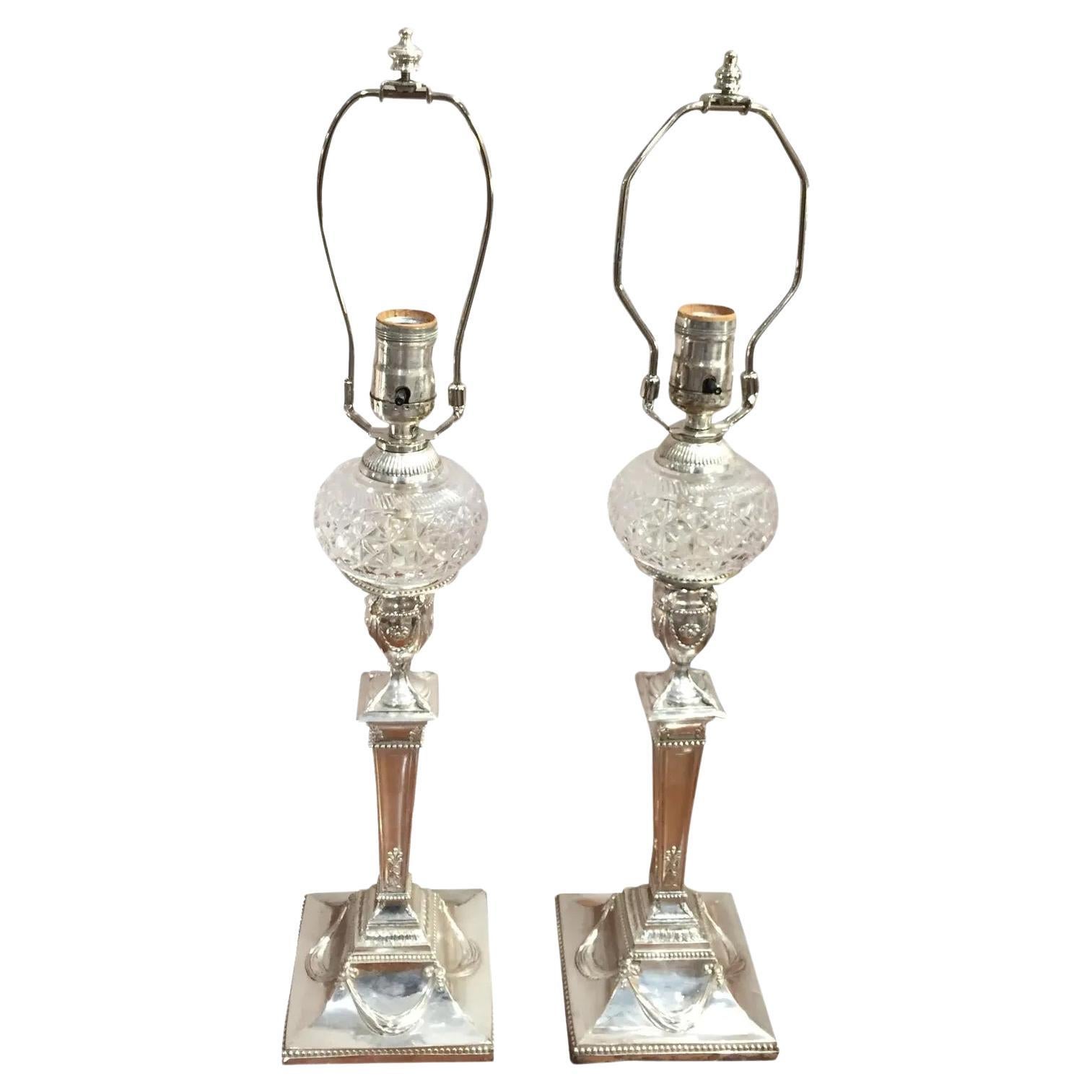 Pair of Regency Sheffield Silver Plated Candlestick Lamps