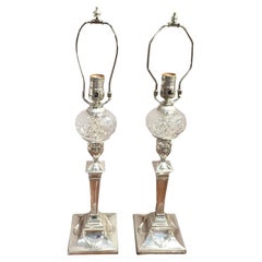 Pair of Regency Sheffield Silver Plated Candlestick Lamps
