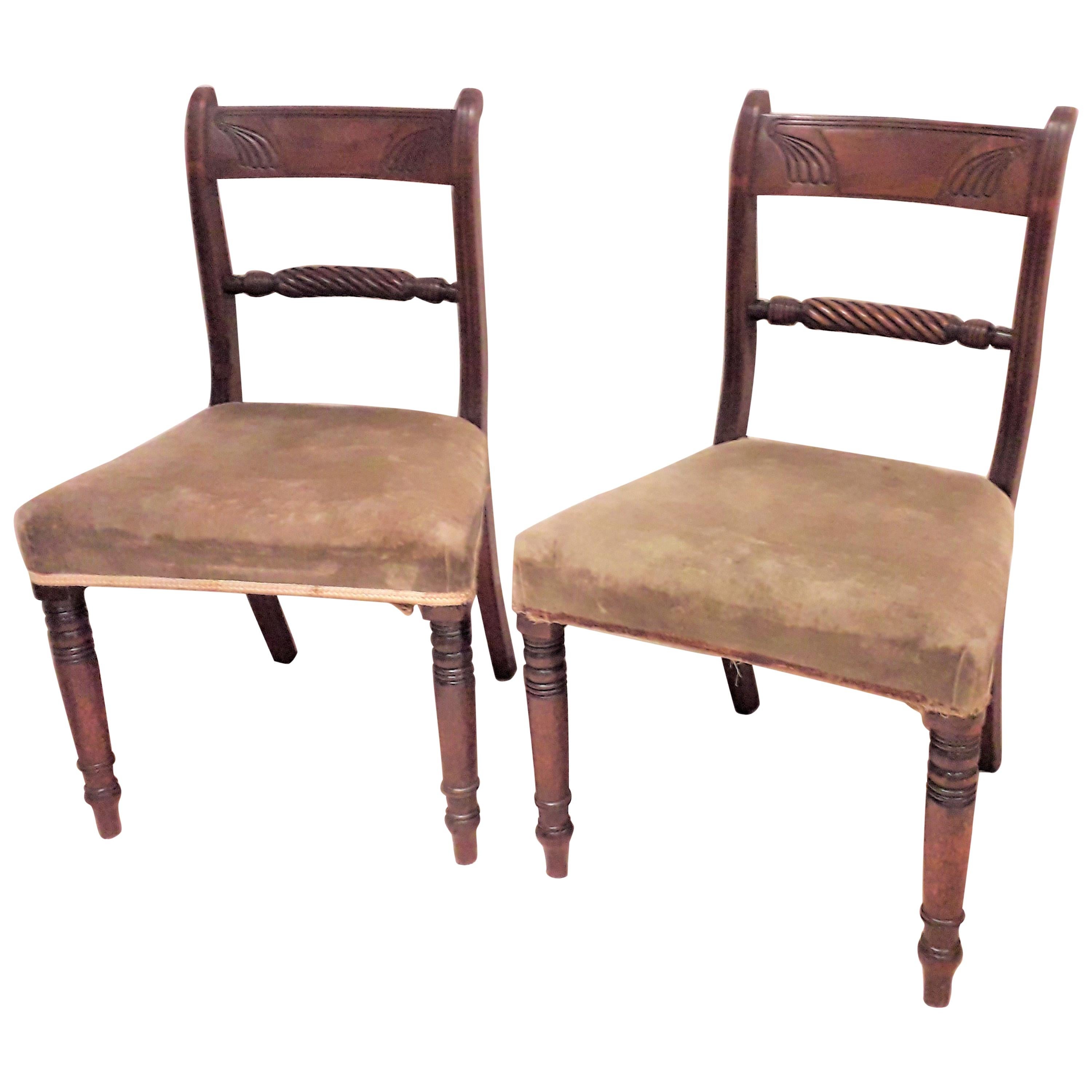 Pair of Regency Mahogany Carved Side Chairs, 19th Century, European 