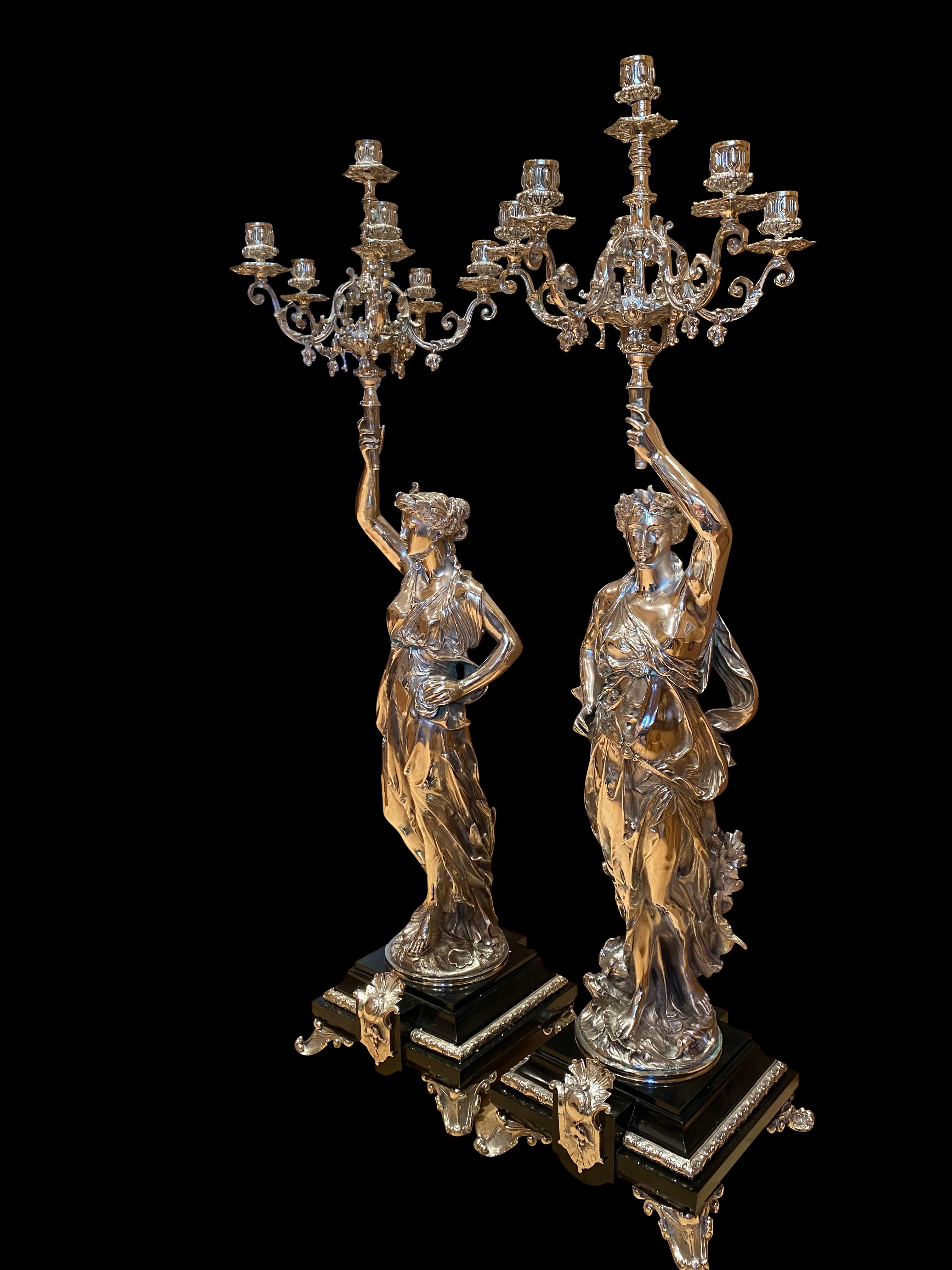 French Pair of Regency Silver Plate Cherub Candelabras, 20th Century For Sale