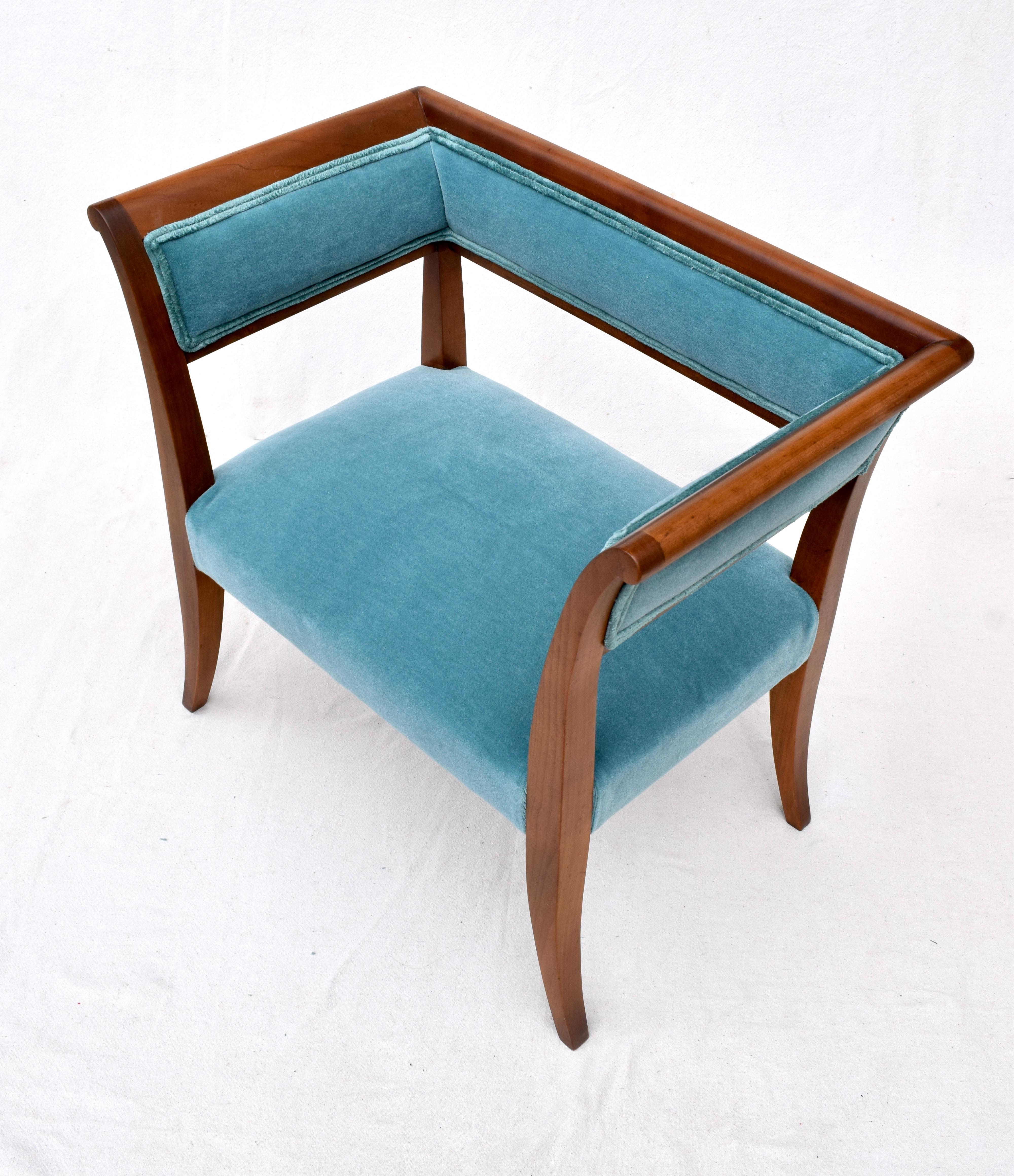 Italian Pair of Regency Stools in Teal Mohair