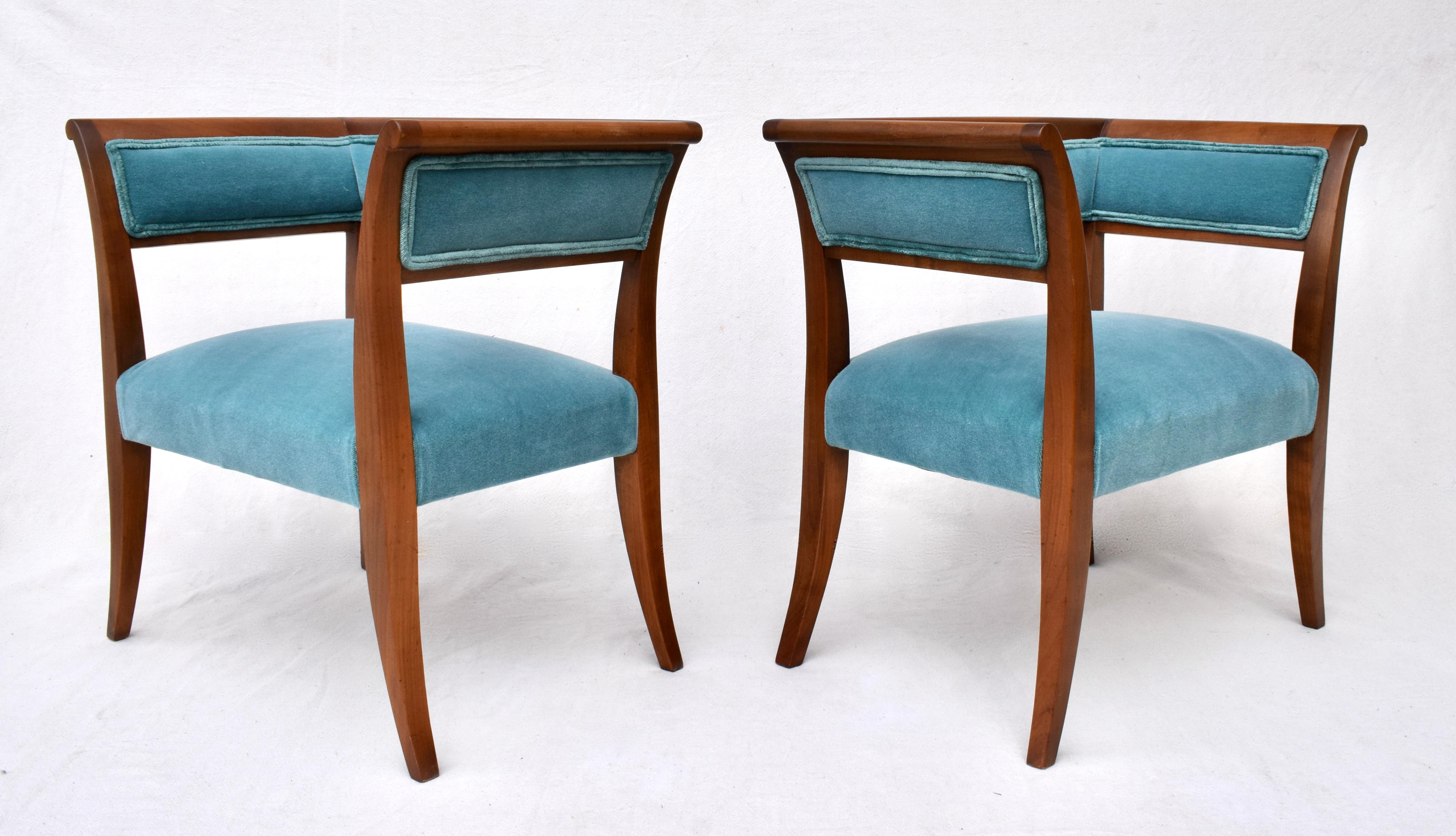 Pair of Regency Stools in Teal Mohair In Good Condition In Southampton, NJ