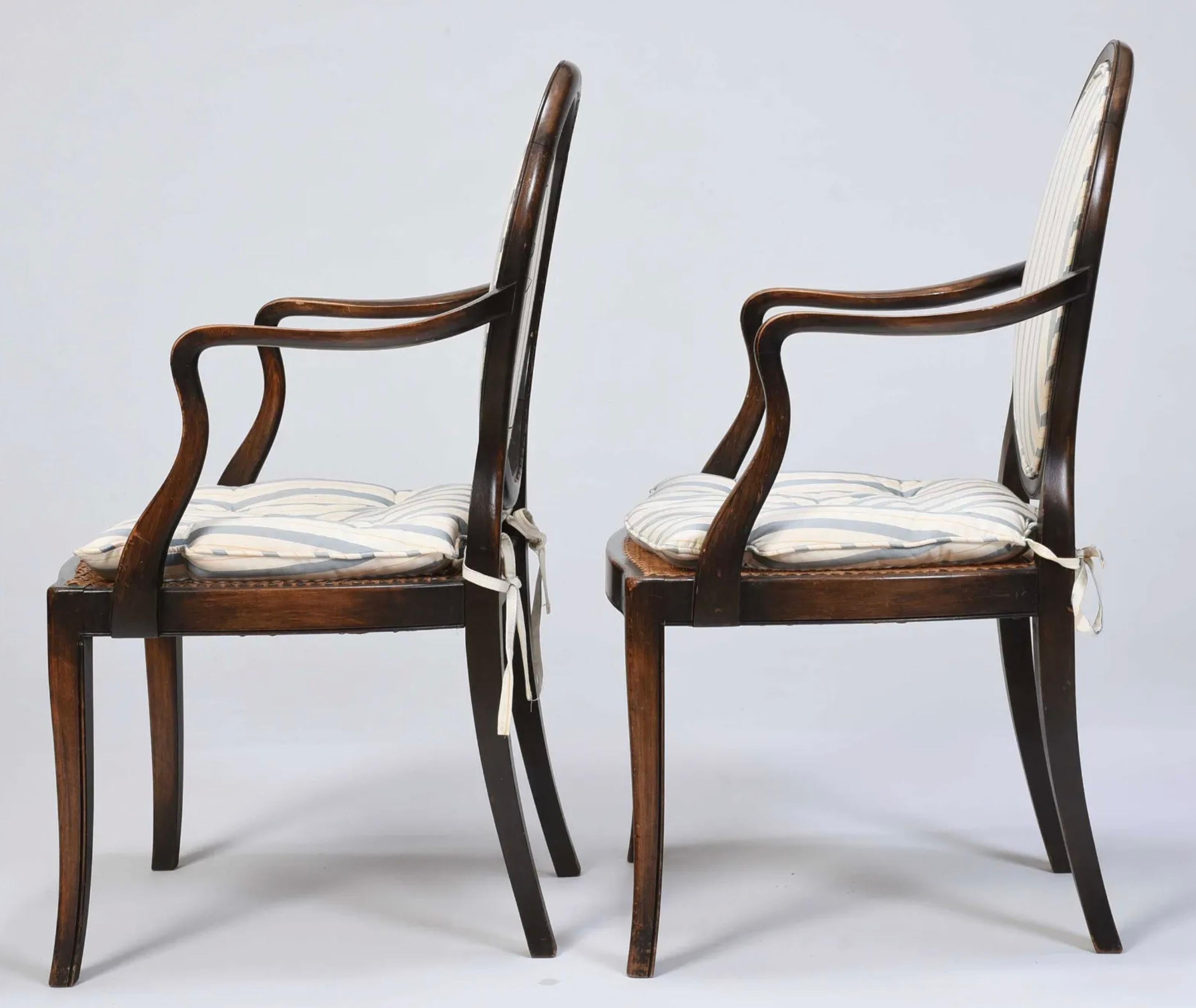 Caning Pair of Regency Style Arm Chairs For Sale