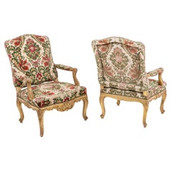 Pair of Regency Style Armchairs in Gildt and Carved Wood, circa 1880