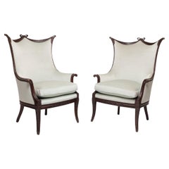 Pair of Regency Style Armchairs in Powder Blue Velvet, c. 1950s
