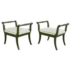 Pair of Regency Style Olive Green Lacquered Benches