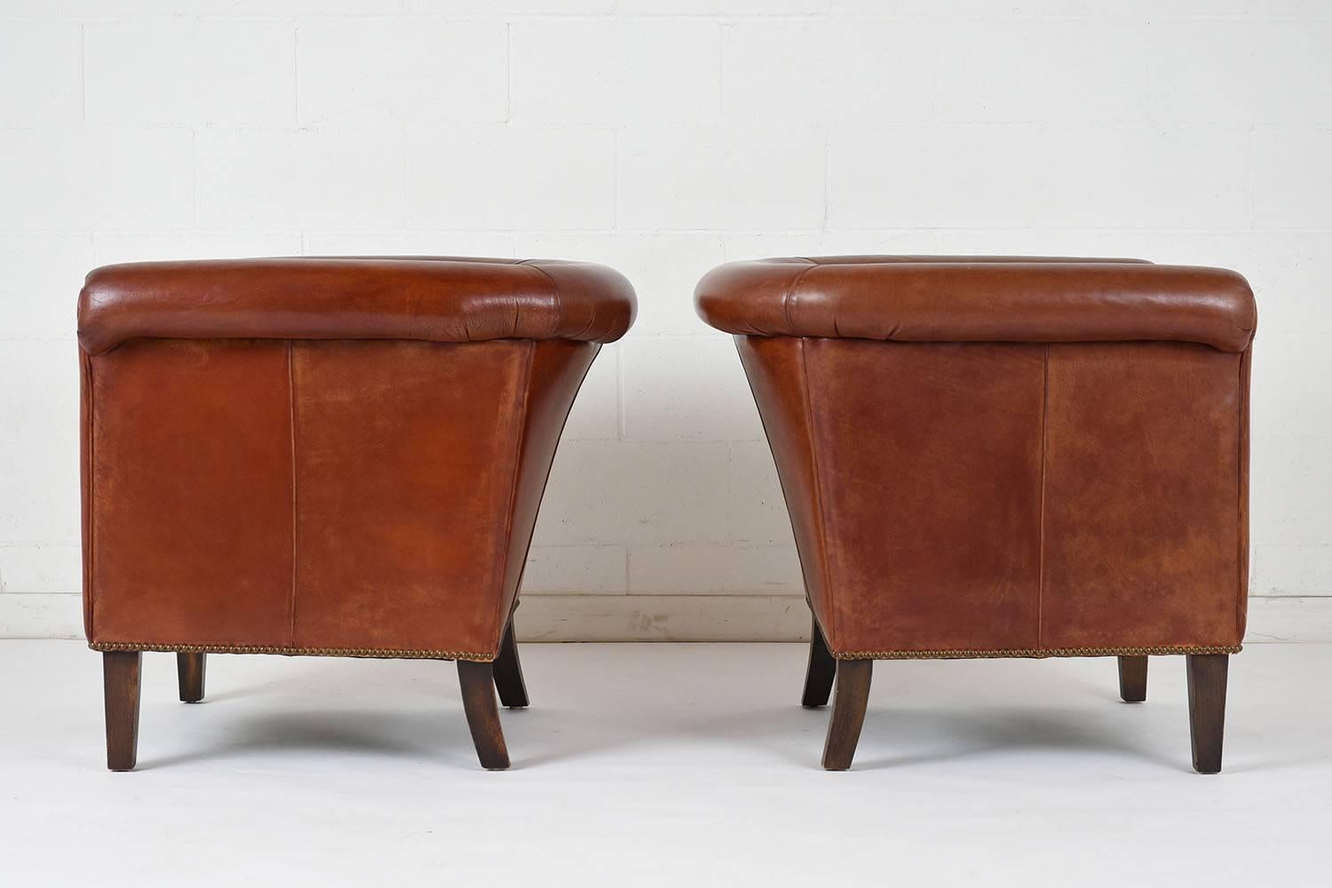American Pair of Regency-Style Bernhardt Leather Club Chairs