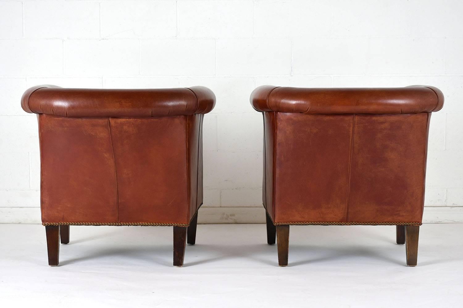 Hand-Crafted Pair of Regency-Style Bernhardt Leather Club Chairs