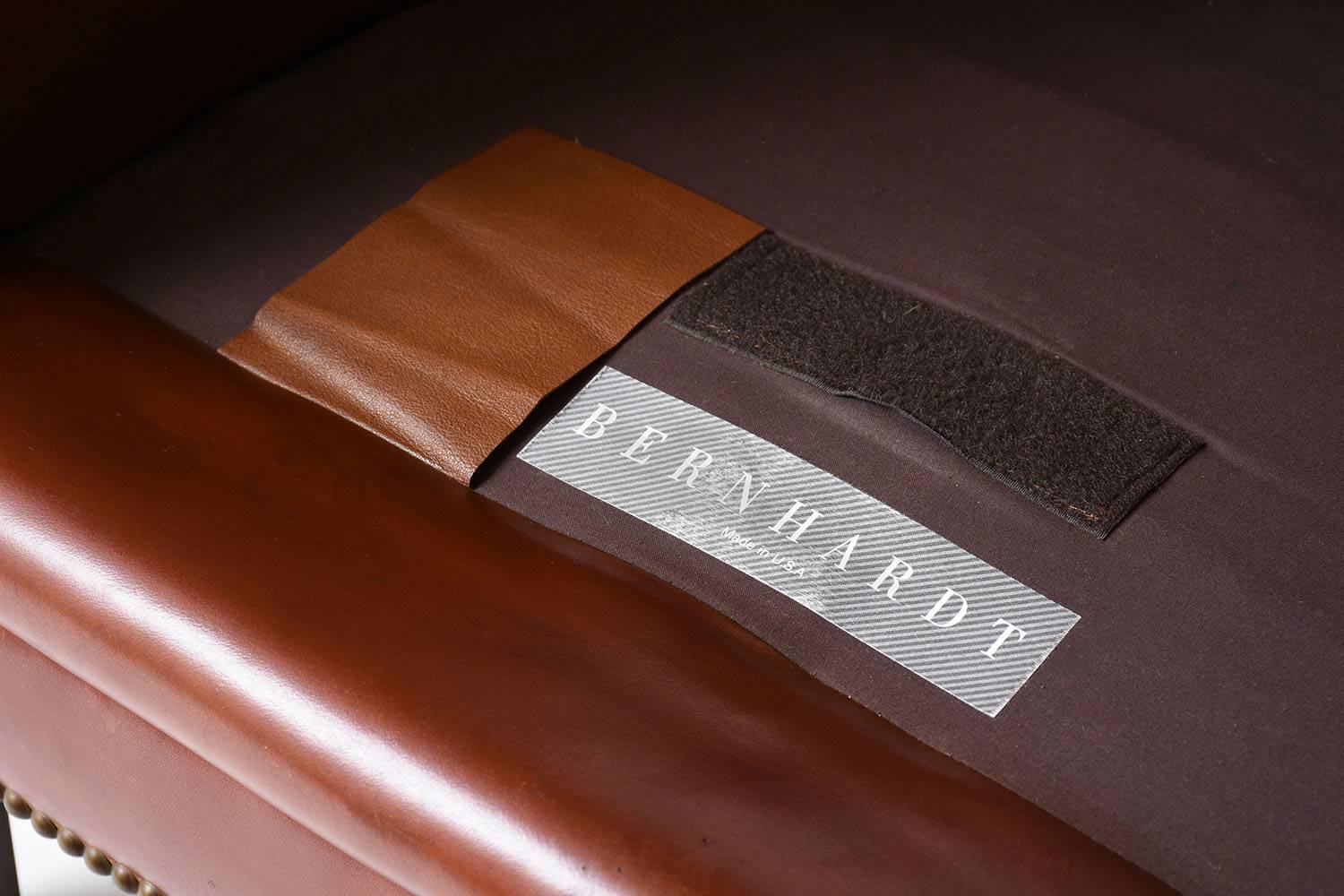 Brass Pair of Regency-Style Bernhardt Leather Club Chairs