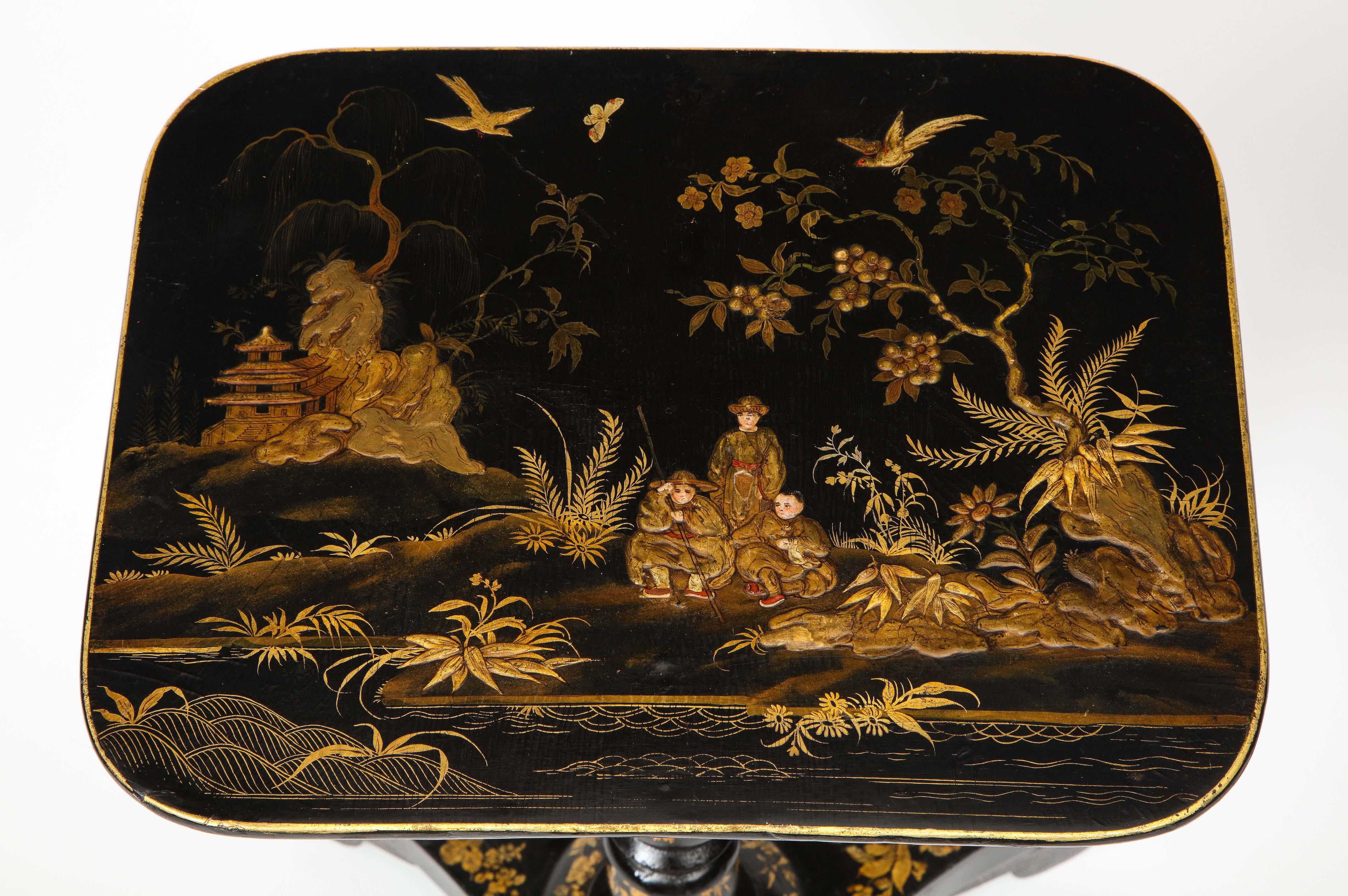 English Pair of Regency Style Black and Gilt Japanned Occasional Tables