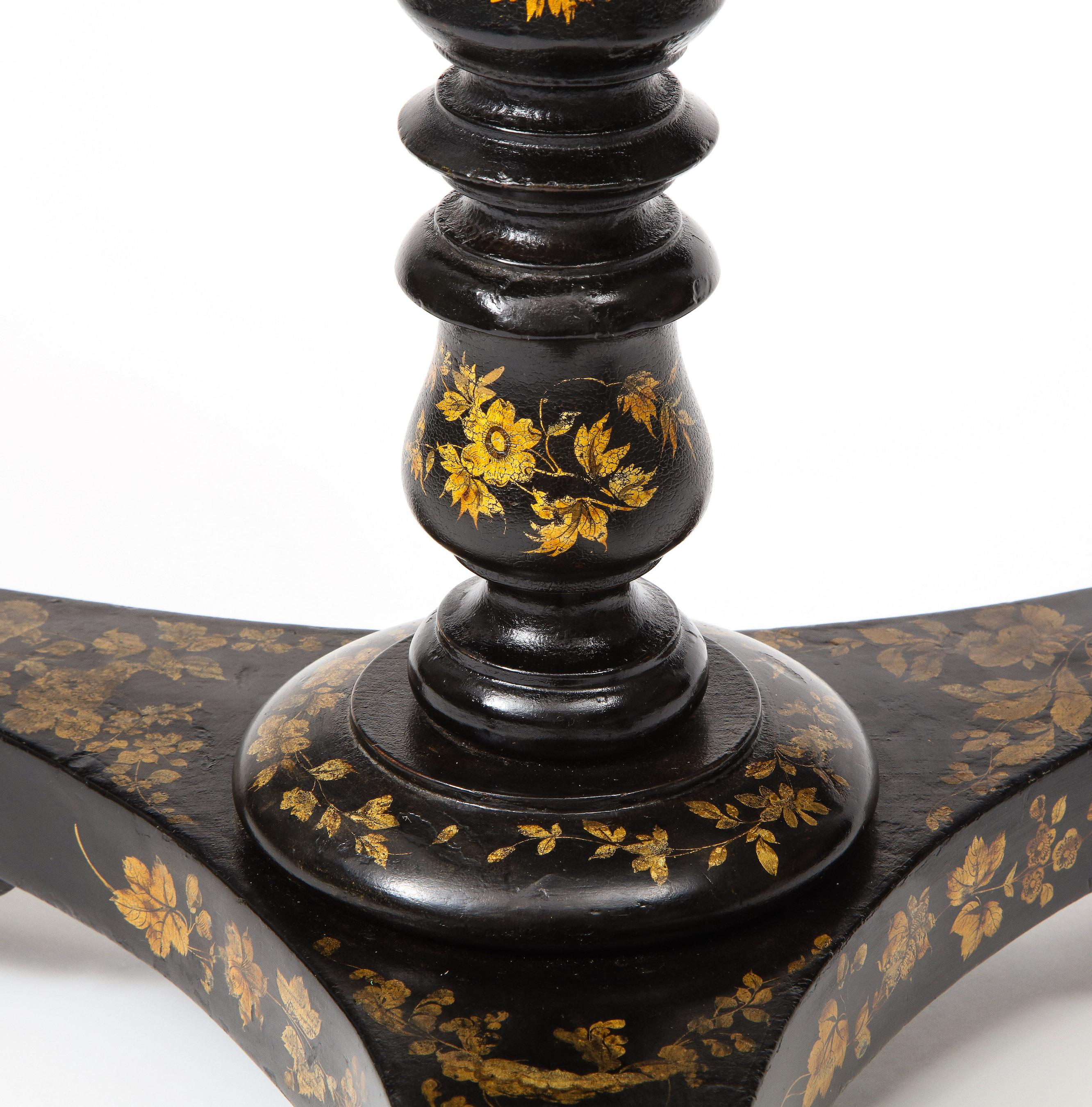 Pair of Regency Style Black and Gilt Japanned Occasional Tables 2