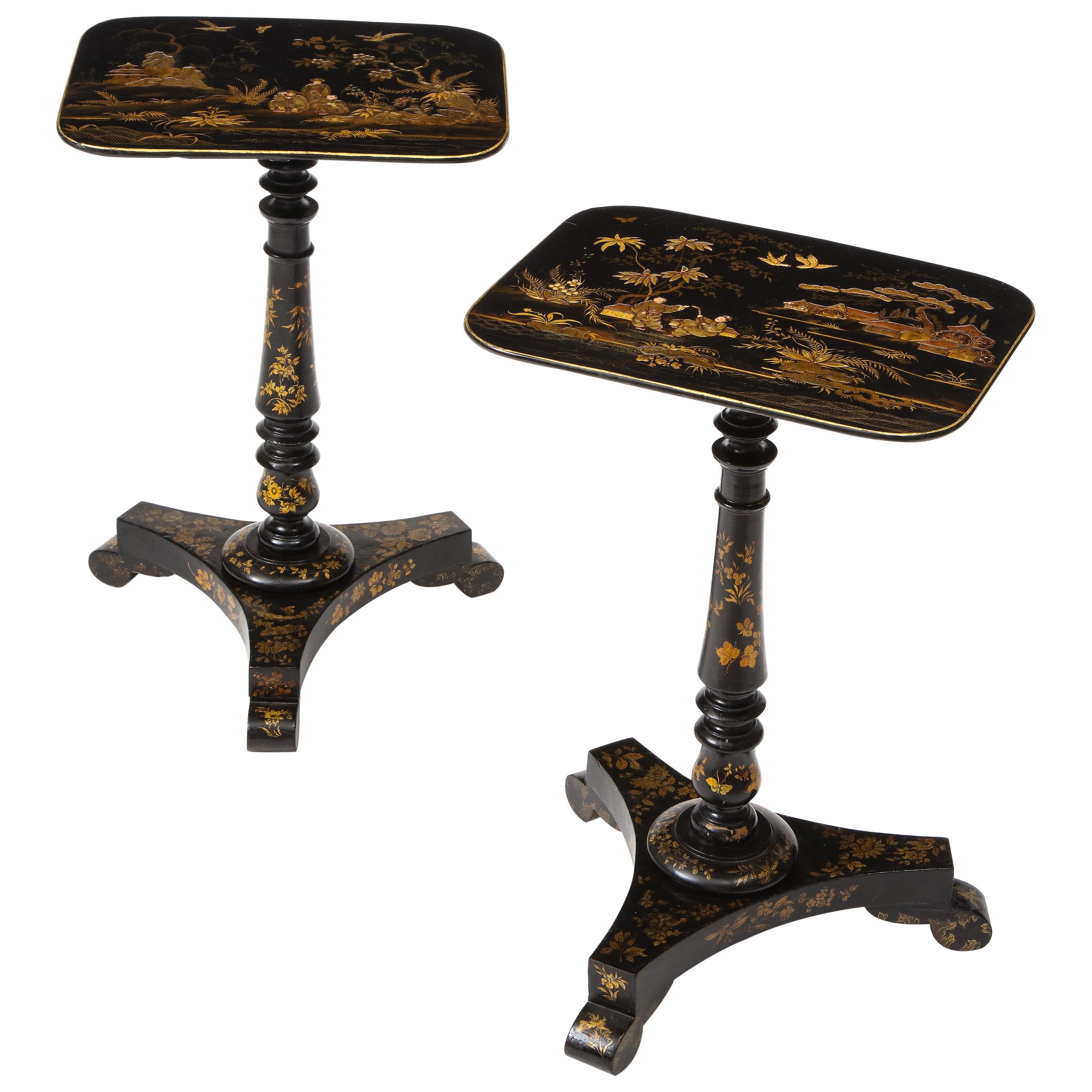 Pair of Regency Style Black and Gilt Japanned Occasional Tables