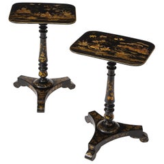Pair of Regency Style Black and Gilt Japanned Occasional Tables