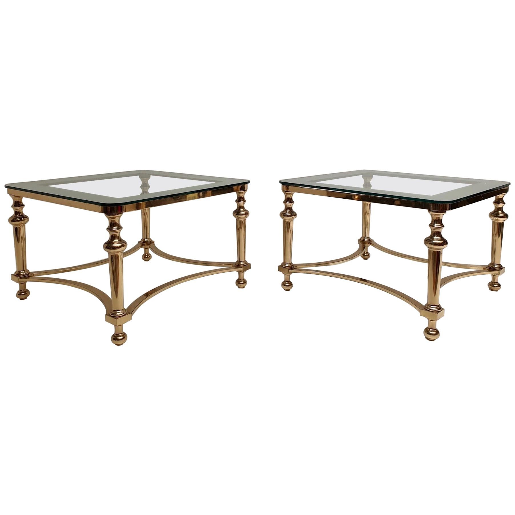 Pair of Regency Style Blass and Brass Side Tables