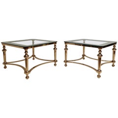 Vintage Pair of Regency Style Blass and Brass Side Tables