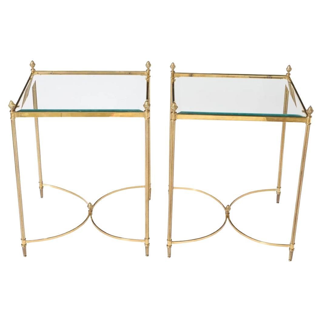 Pair of Regency Style Brass and Glass Square Side Tables