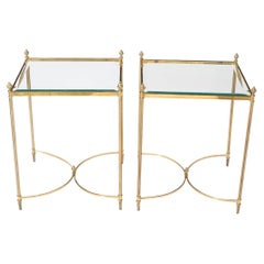 Pair of Regency Style Brass and Glass Square Side Tables